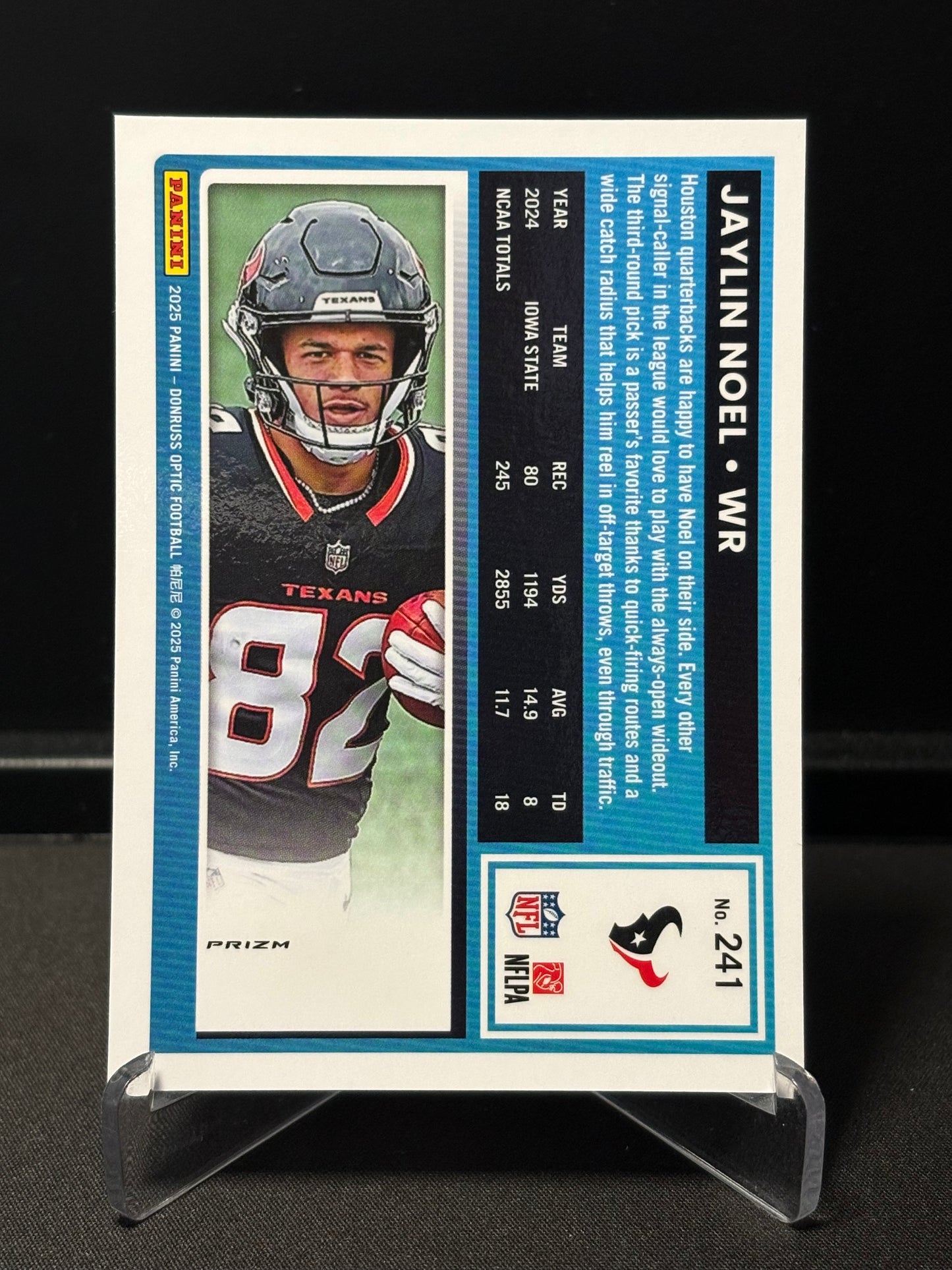 Jaylin Noel RC Donruss Optic 2025 "Blue Hyper" Houston Texans