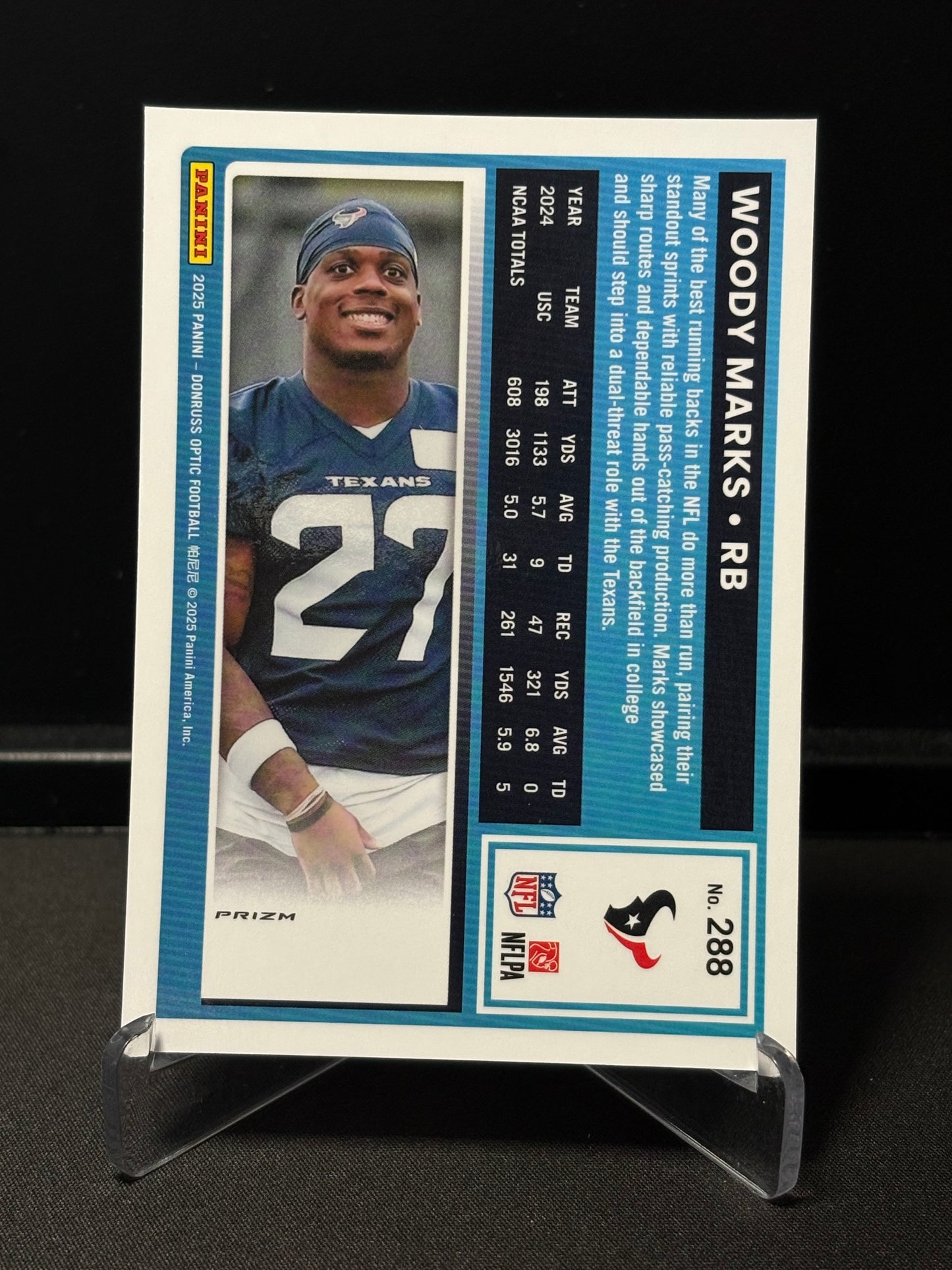Woody Marks RC Donruss Optic 2025 "Blue Hyper" Houston Texans