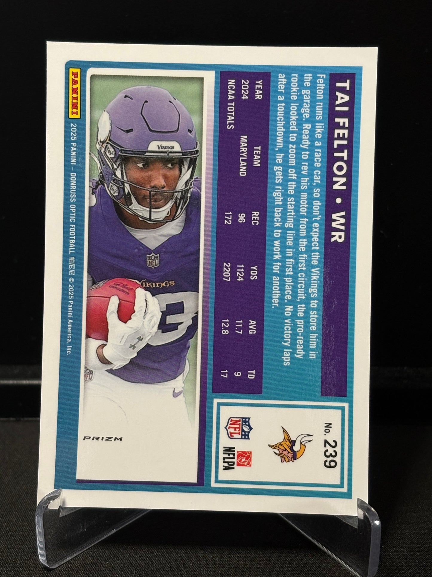 Tai Felton RC Donruss Optic 2025 "Blue Hyper" Minnesota Vikings
