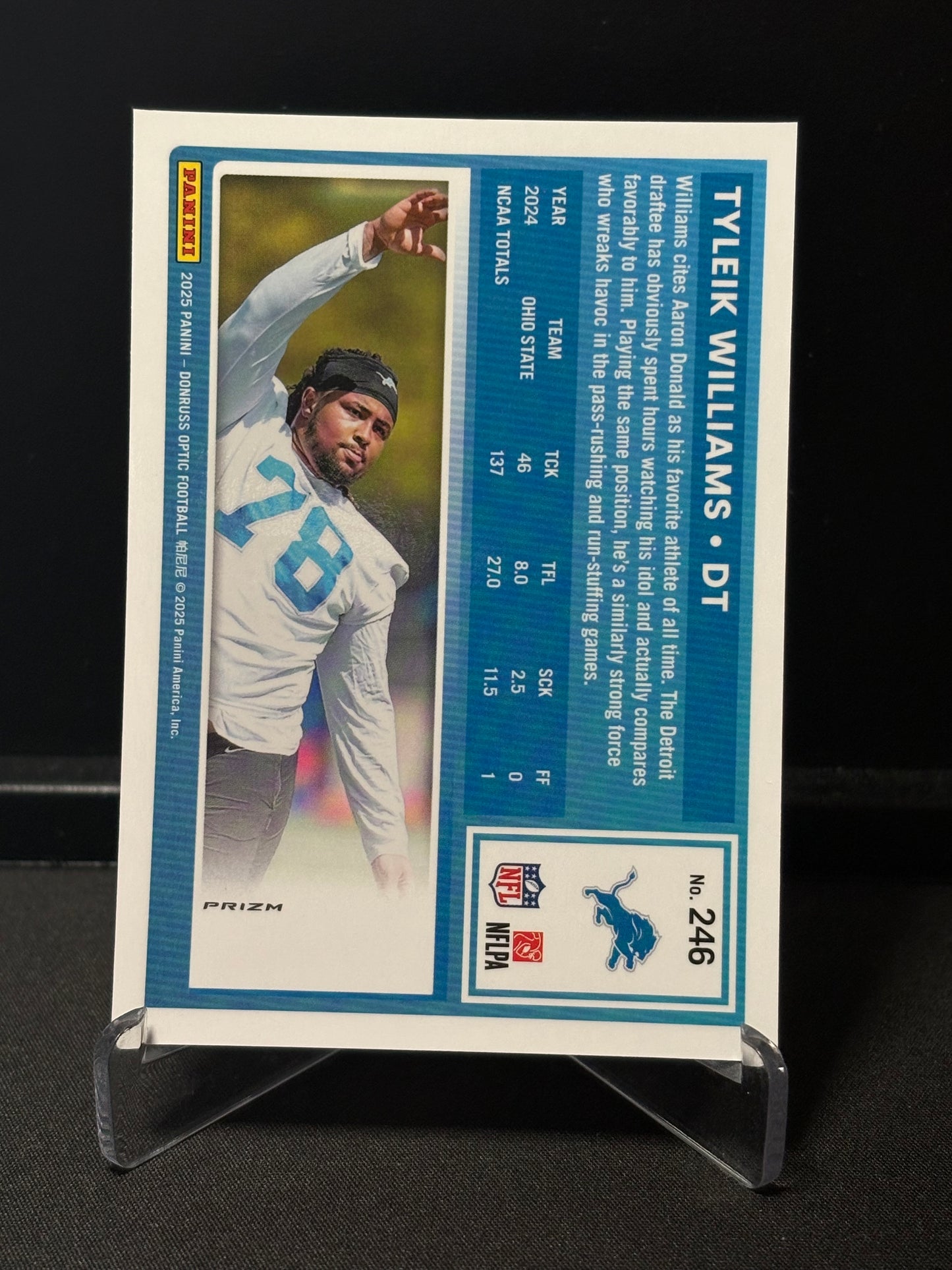 Tyleik Williams RC Donruss Optic 2025 "Blue Hyper" Detroit Lions