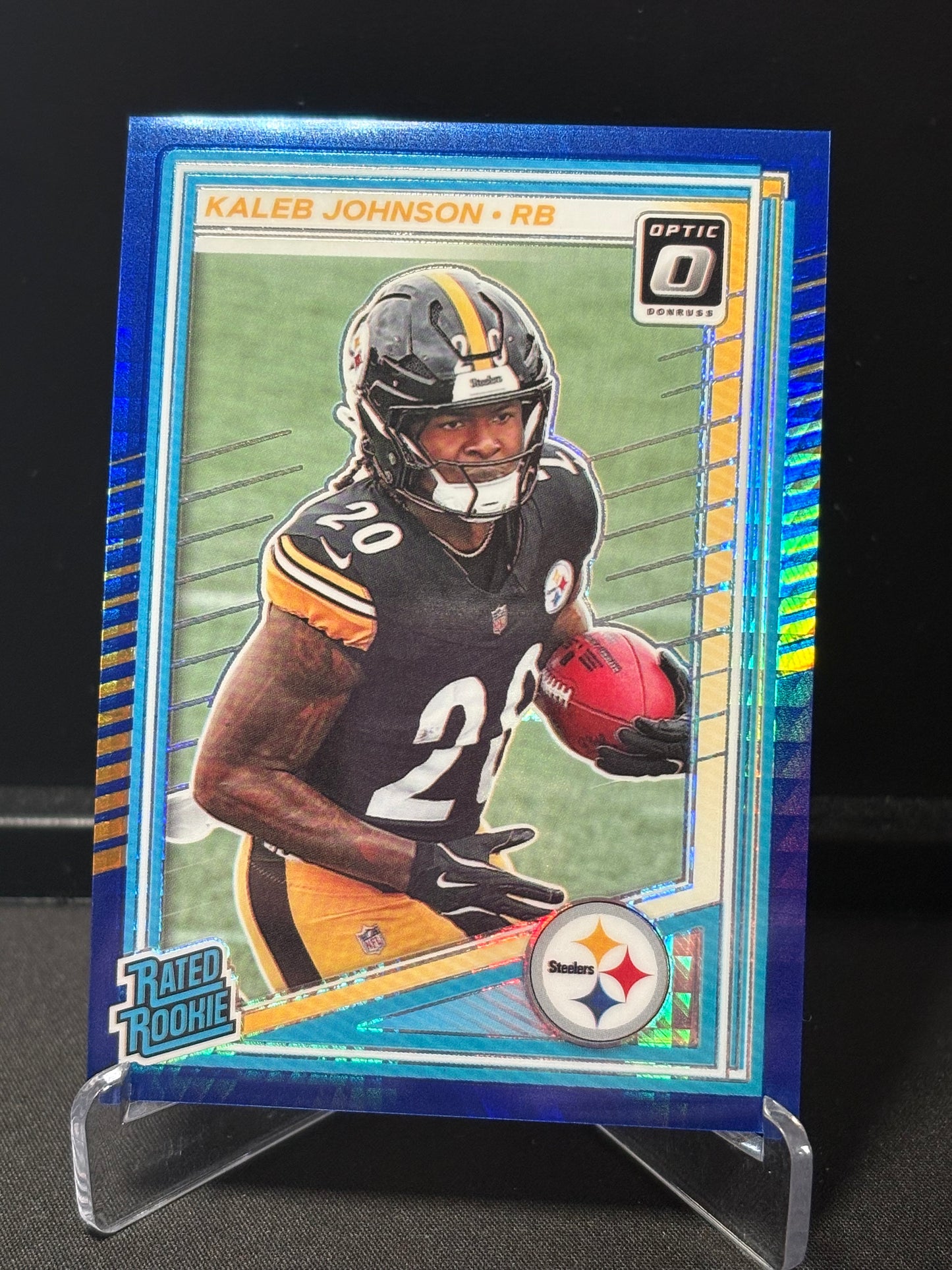 Kaleb Johnson RC Donruss Optic 2025 "Blue Hyper" Pittsburgh Steelers