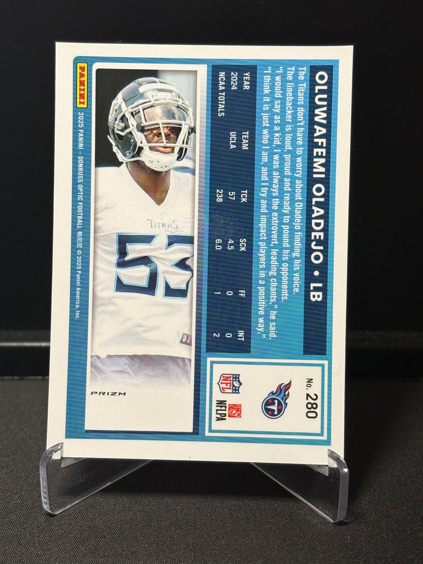 Oluwafemi Oladejo RC Donruss Optic 2025 "Silver Prizm" Tennessee Titans