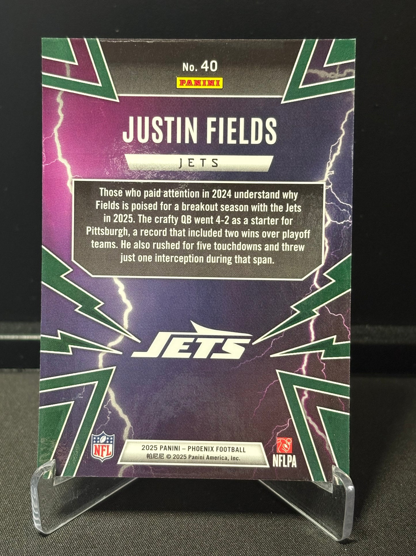 Justin Fields Panini Phoenix 2025 "Thunderbirds Prizm" New York Jets