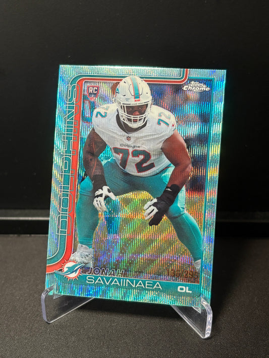 Jonah Savaiinaea RC Topps Chrome 2026 "Aqua Wave /199" Miam Dolphins