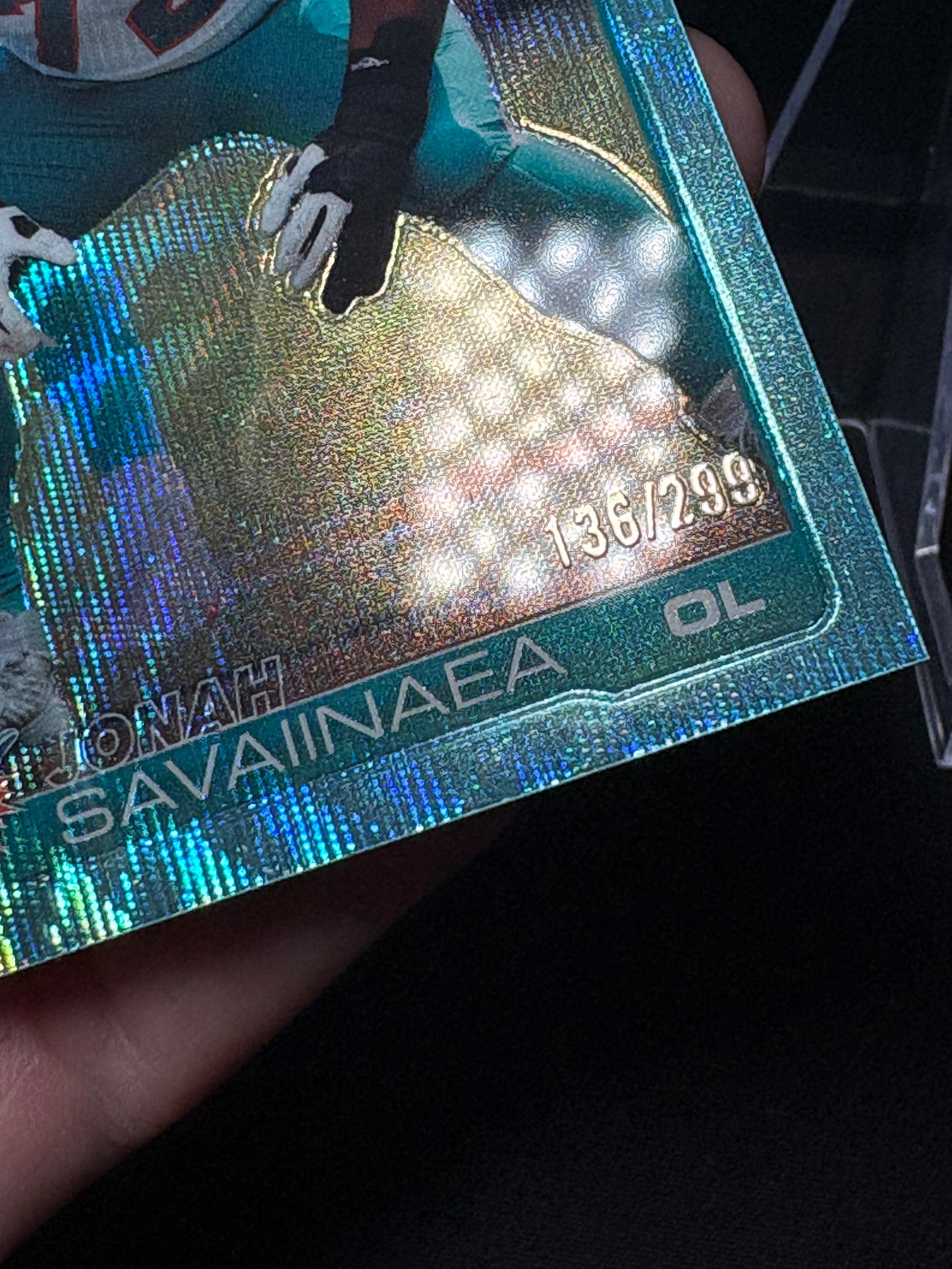 Jonah Savaiinaea RC Topps Chrome 2026 "Aqua Wave /199" Miam Dolphins