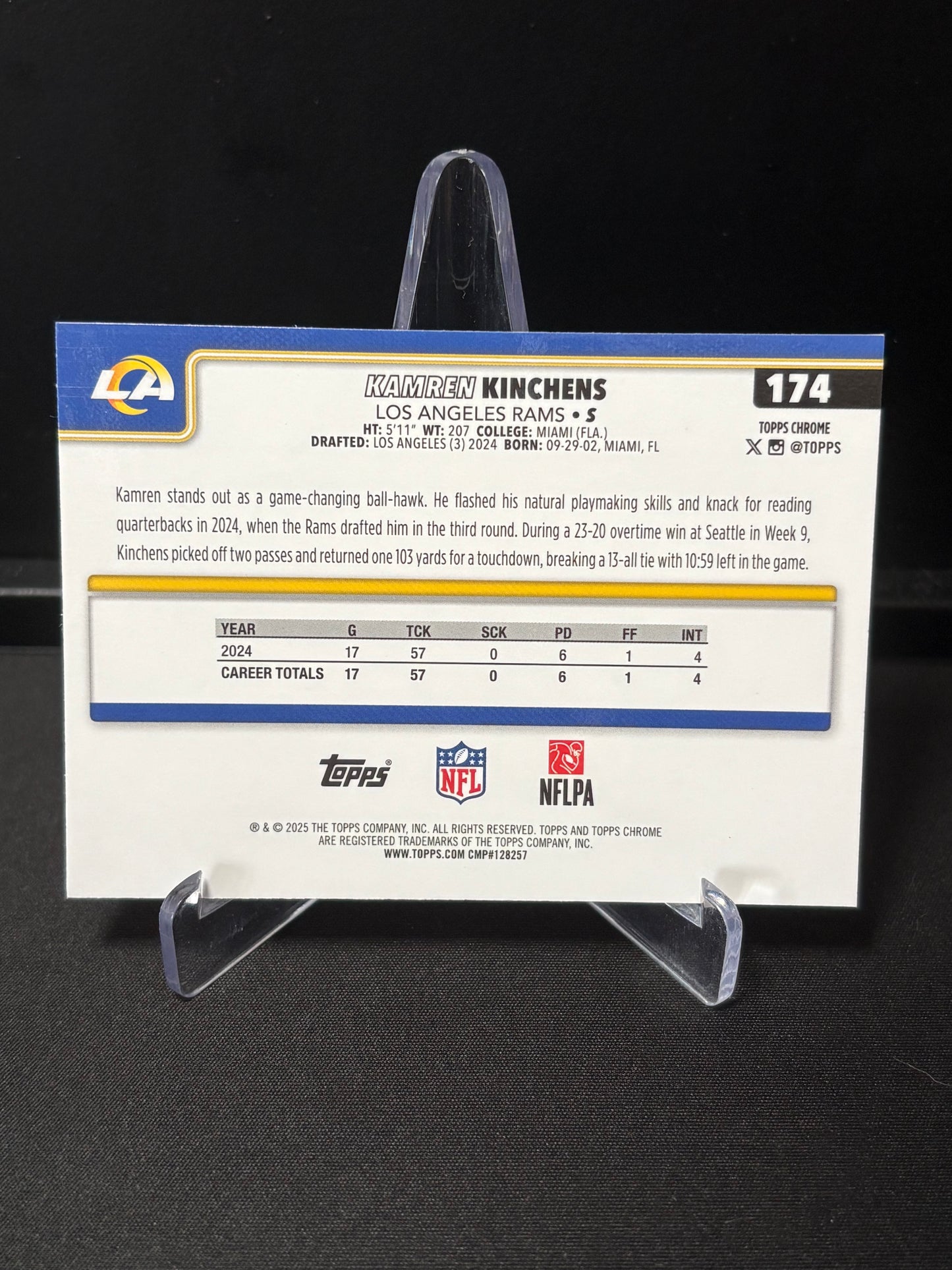 Kamren Kinchens Topps Chrome 2026 "Pink Wave /250" L.A Rams