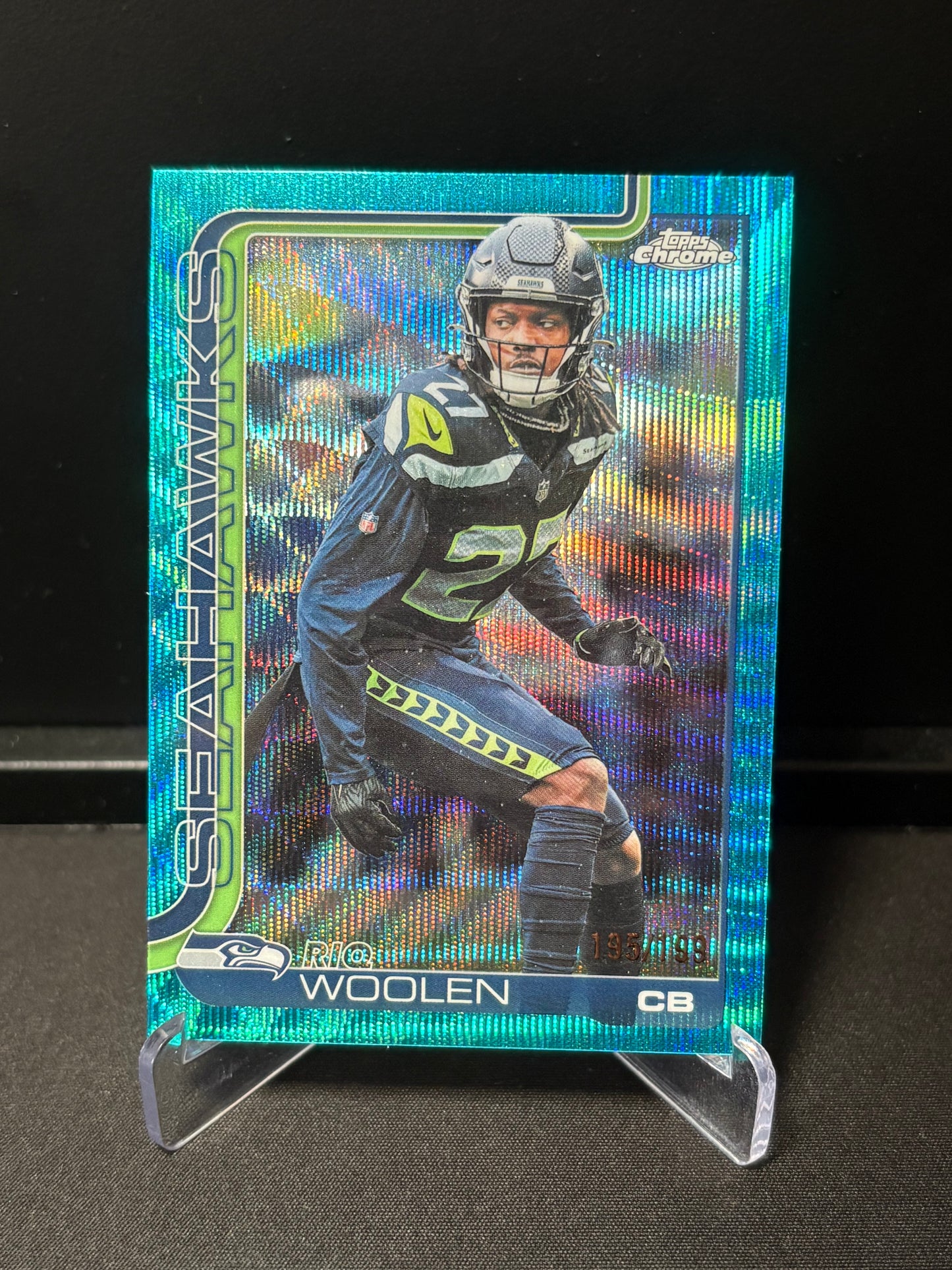 Riq Woolen Topps Chrome 2026 "Aqua Wave /199" Seattle Seahawks