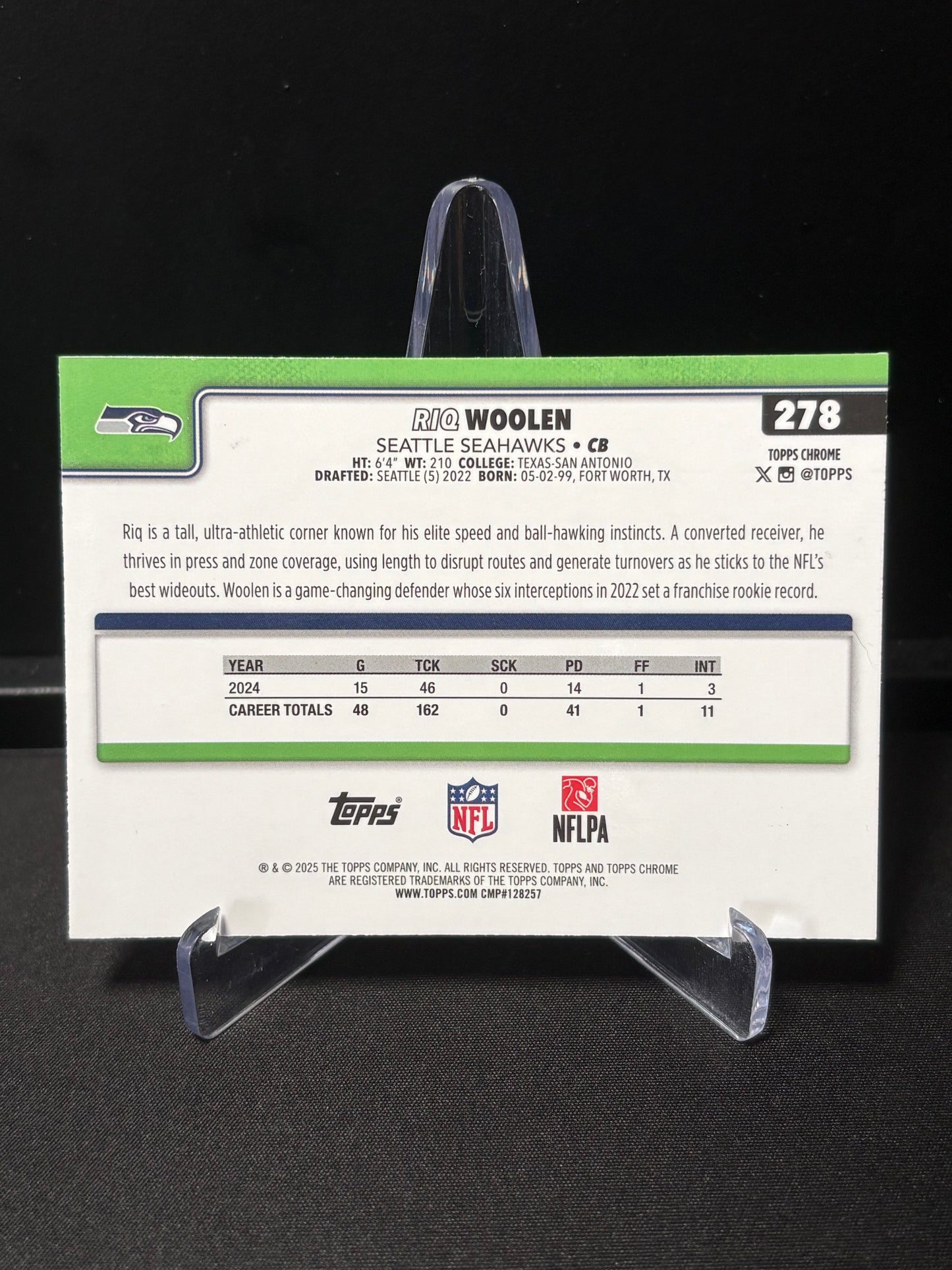 Riq Woolen Topps Chrome 2026 "Aqua Wave /199" Seattle Seahawks