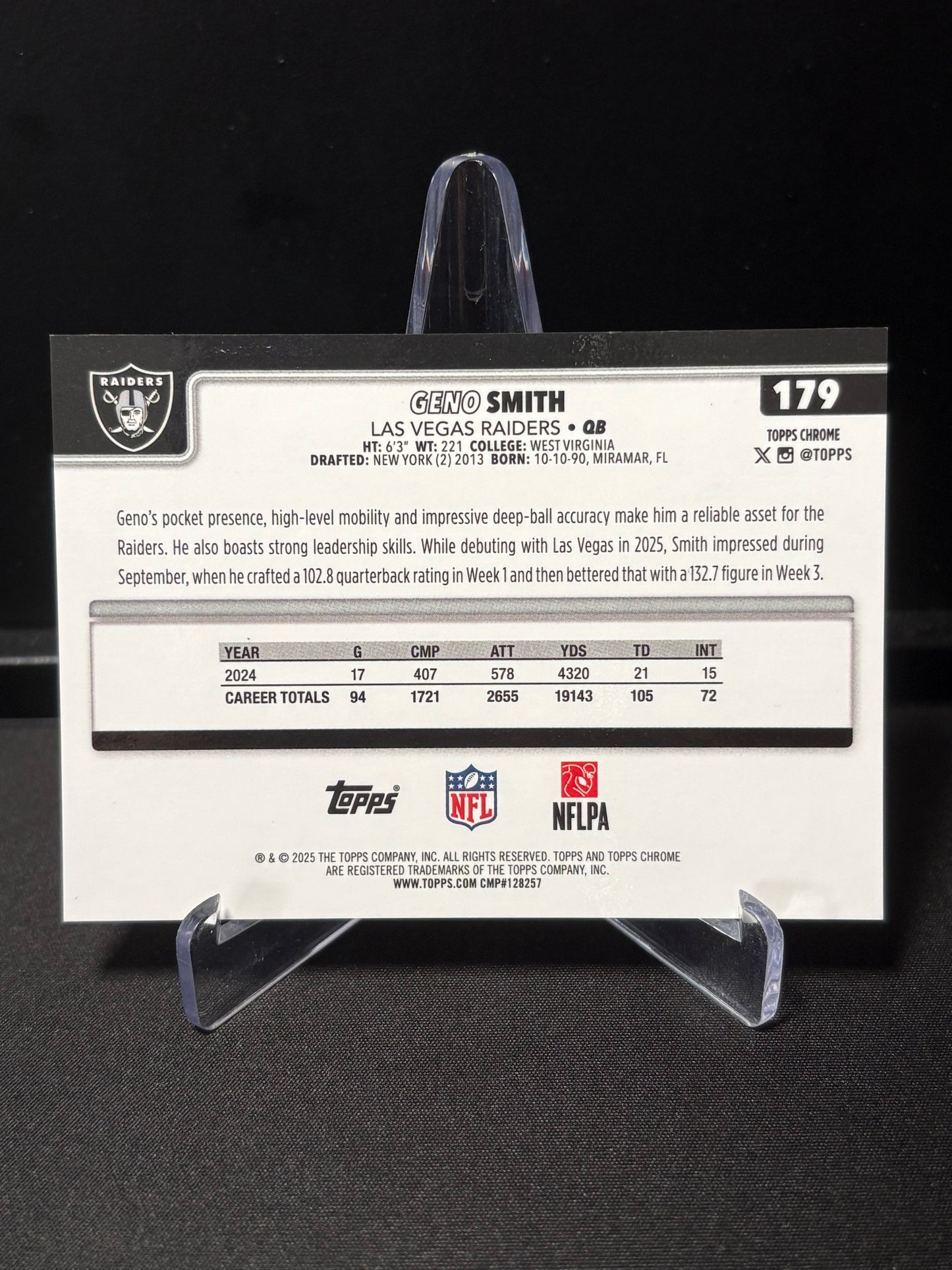 Geno Smith Topps Chrome 2026 "Orange /25" Las Vegas Raiders