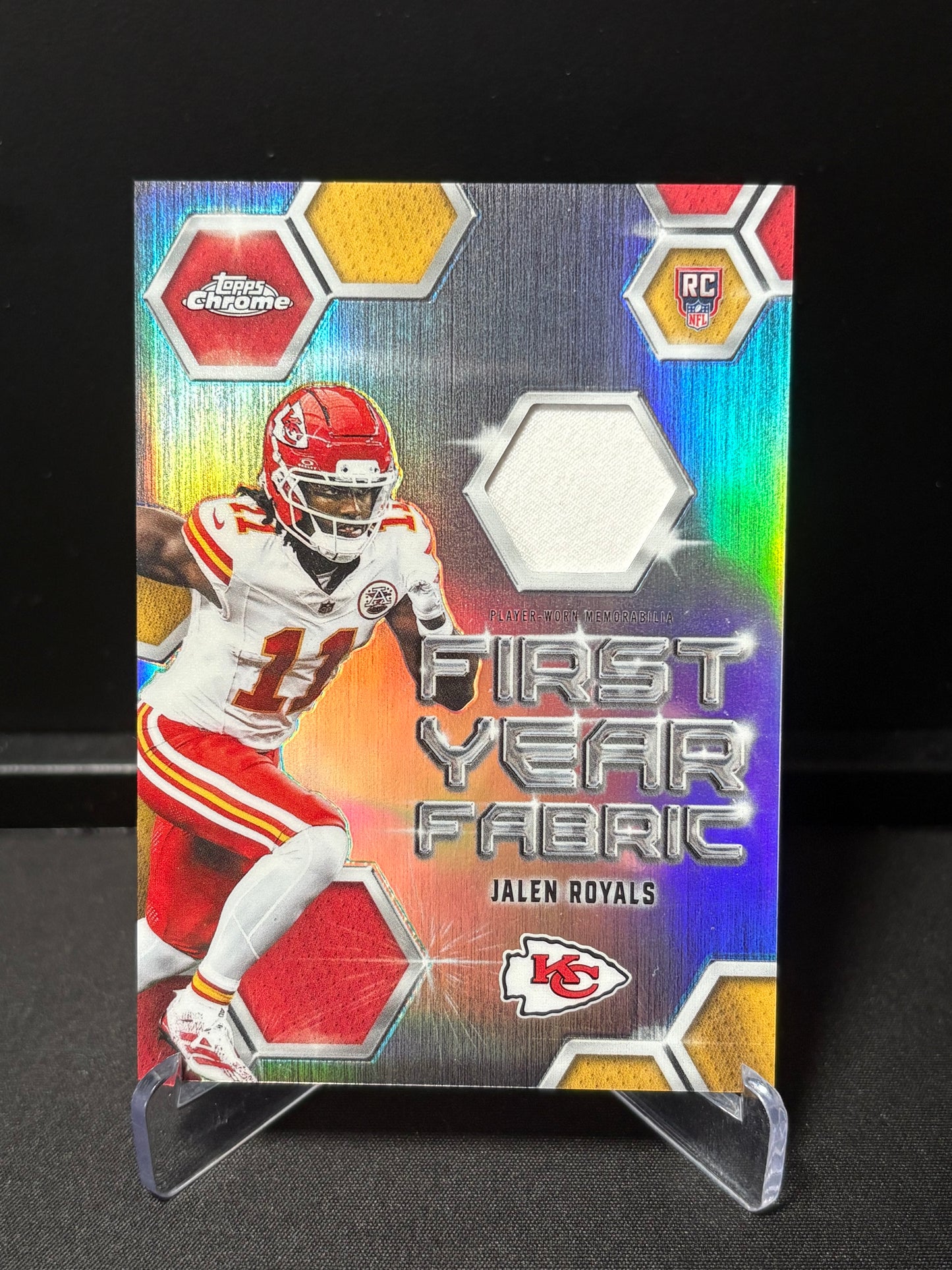 Jalen Royals RC Topps Chrome 2026 "First Year Fabric" Kansas City Chiefs