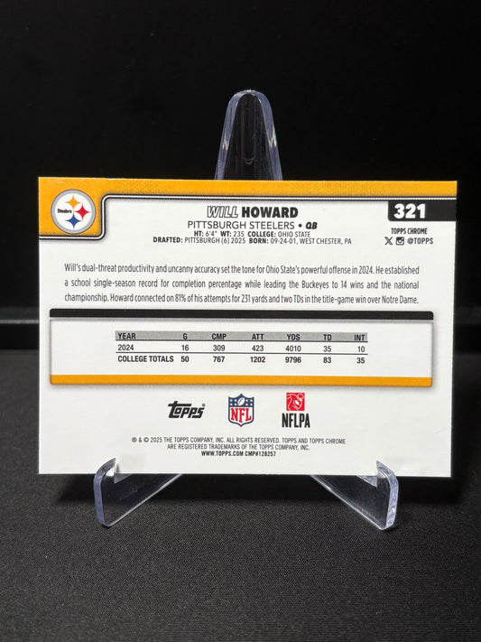 Will Howard RC Topps Chrome 2026 "Pink X-Fractor" Pittsburgh Steelers