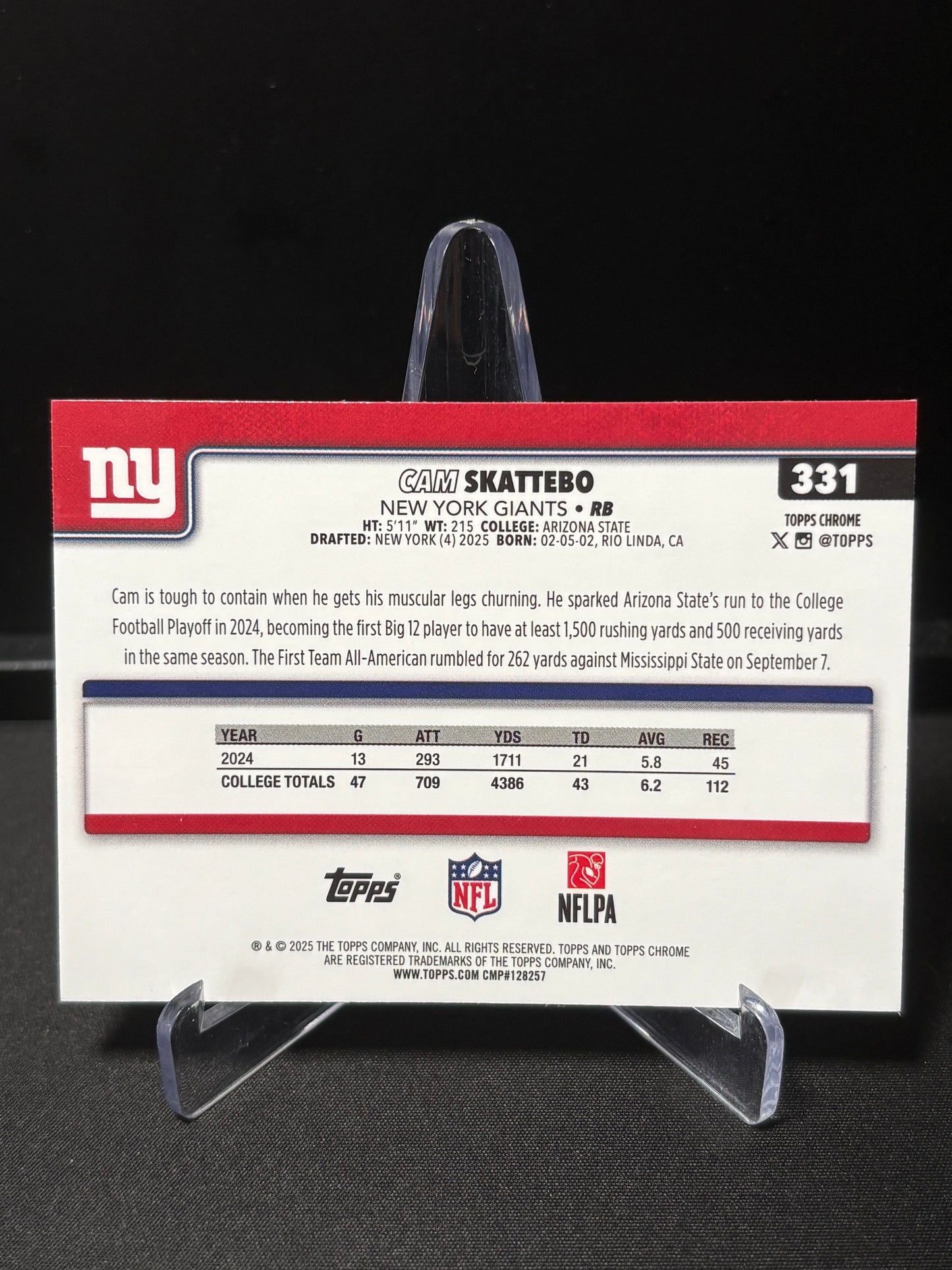 Cam Skattebo RC Topps Chrome 2026 "X-Fractor" New York Giants