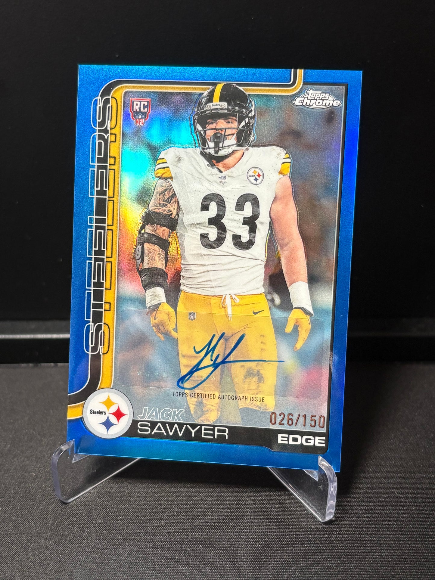 Jack Sawyer RC Topps Chrome 2026 "Auto Blue /150" Pittsburgh Steelers