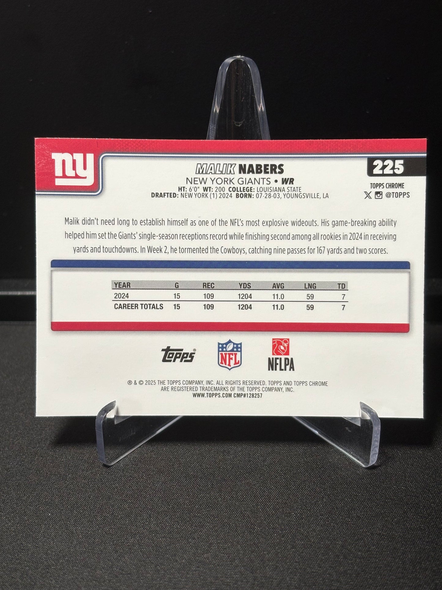 Malik Nabers Topps Chrome 2026 "Lime X-Fractor" New York Giants