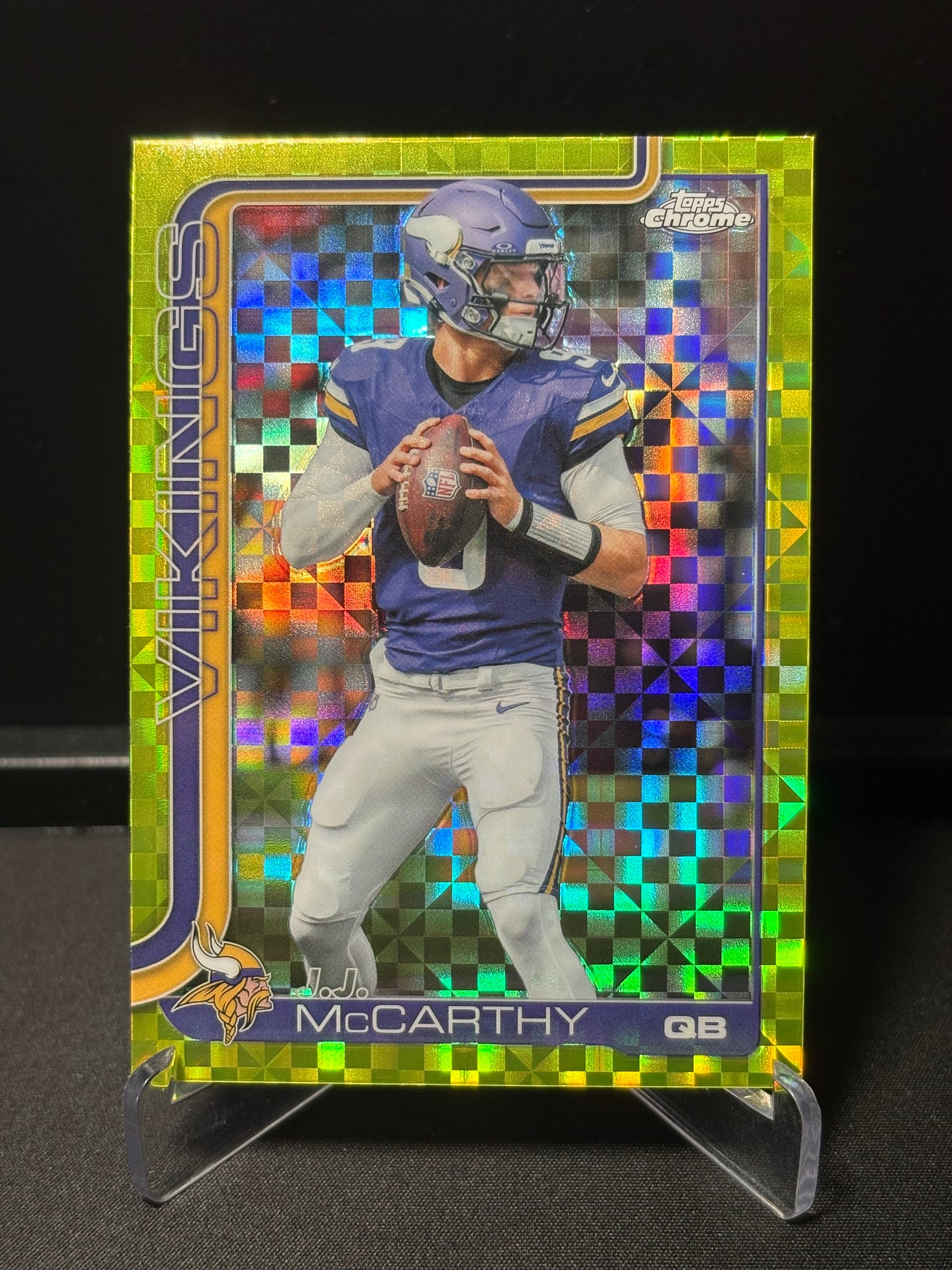 J.J. McCarthy Topps Chrome 2026 "Lime X-Fractor" Minnesota Vikings