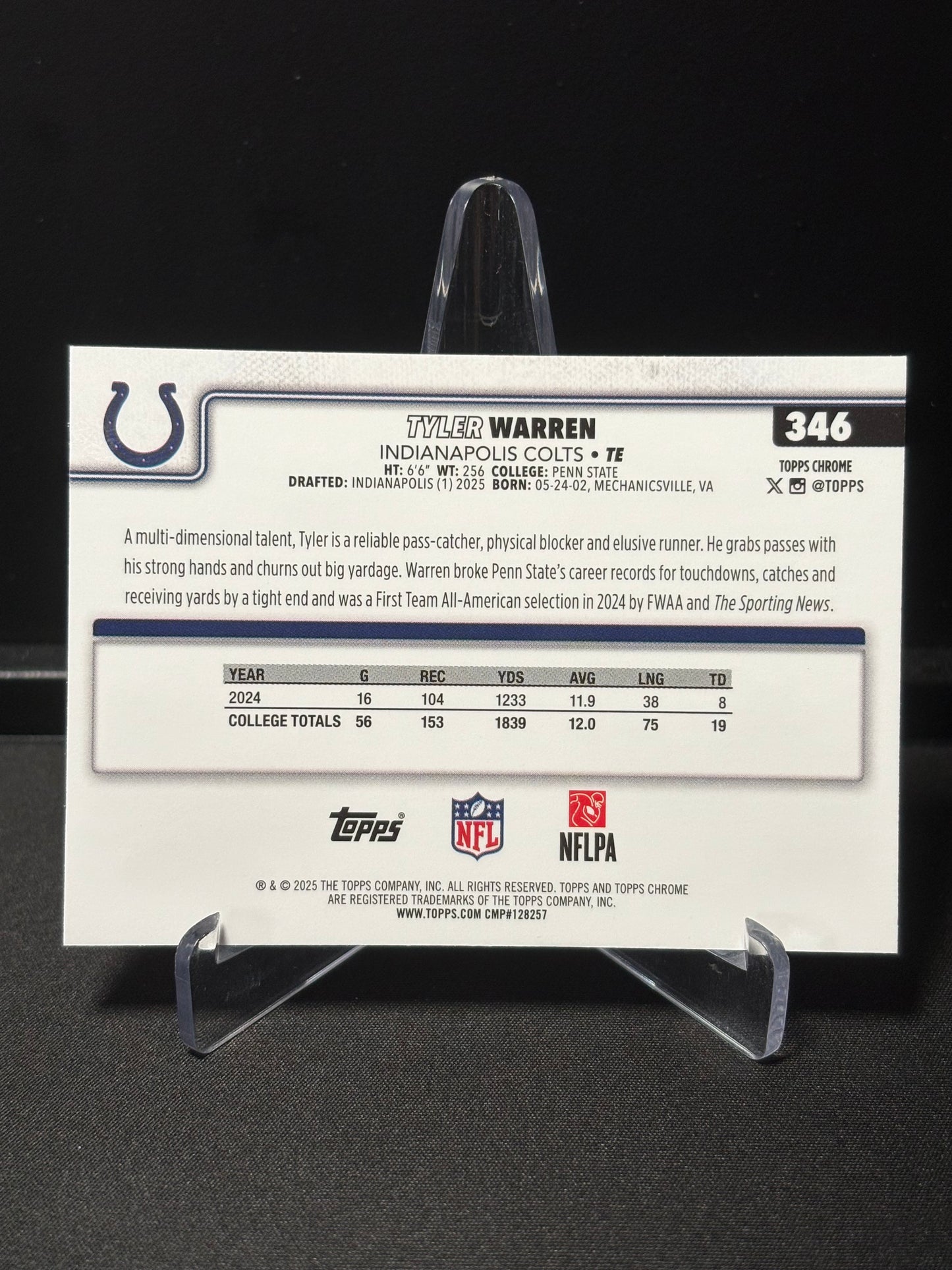 Tyler Warren RC Topps Chrome 2026 "X-Fractor" Indianapolis Colts
