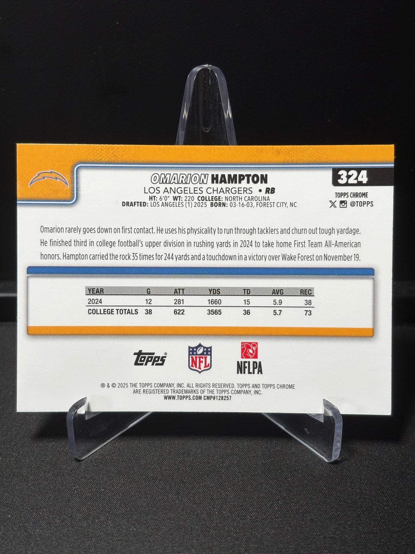 Omarion Hampton RC Topps Chrome 2026 "X-Fractor" L.A Chargers
