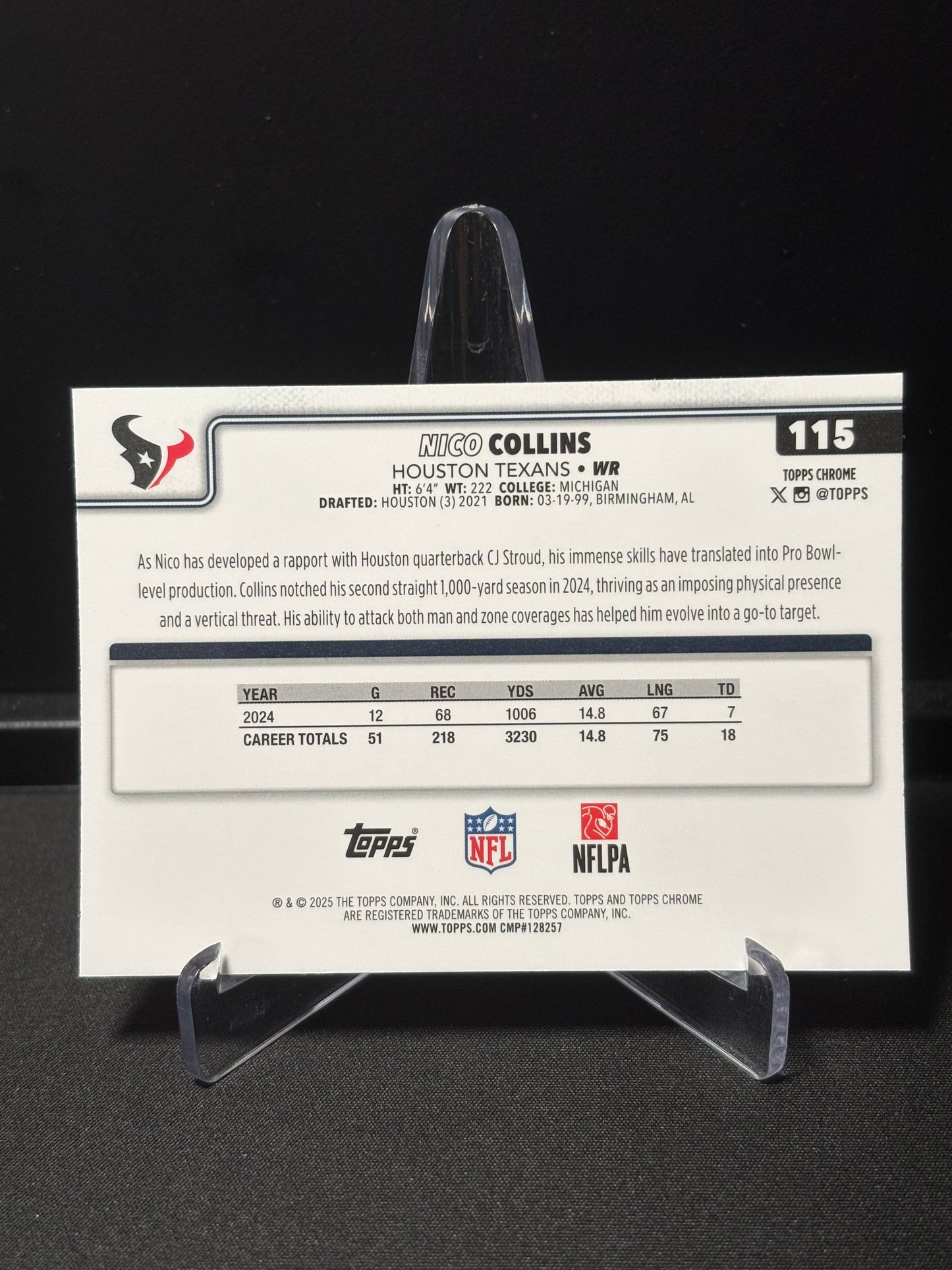 Nico Collins Topps Chrome 2026 "Pink X-Fractor" Houston Texans