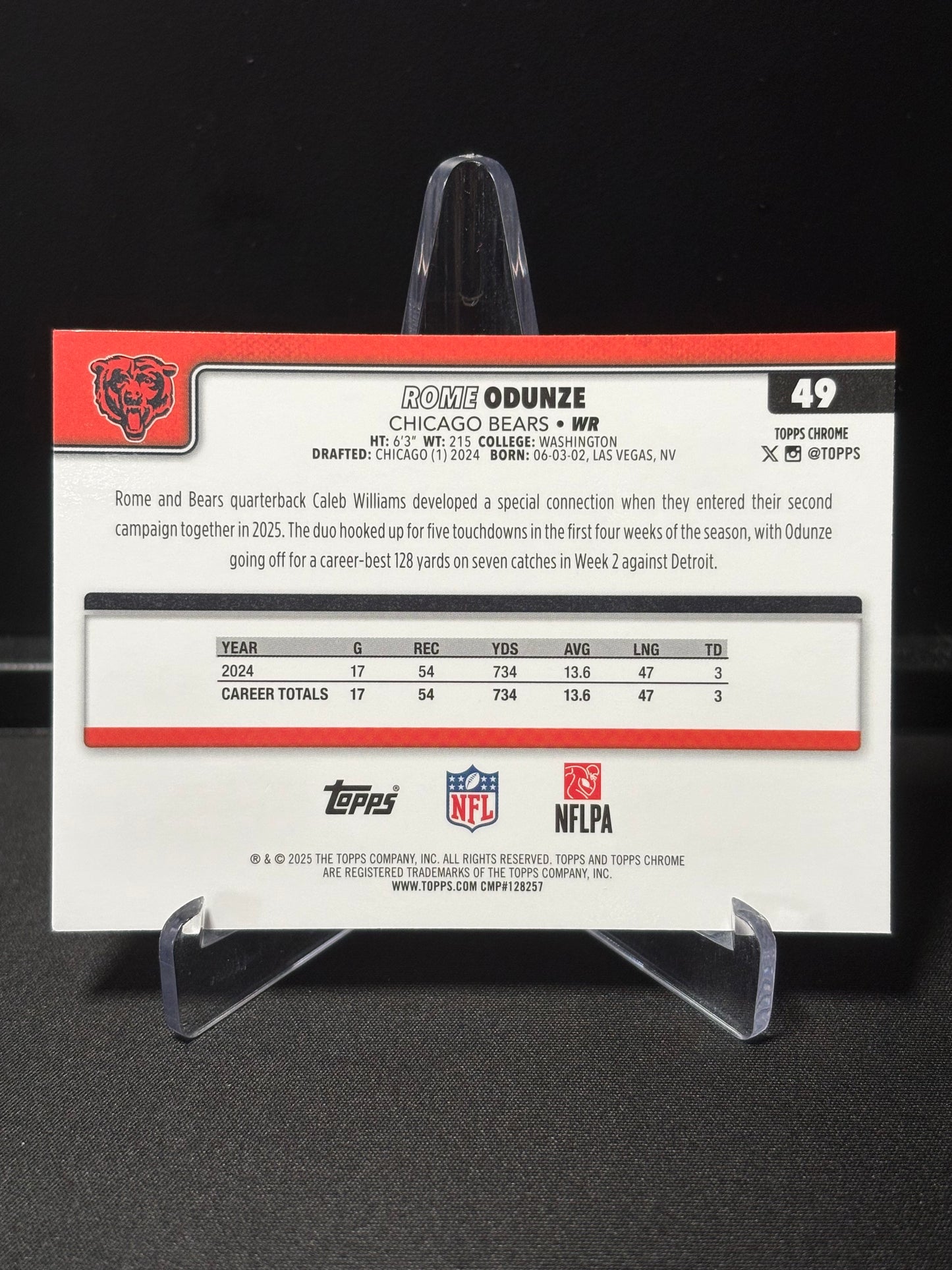 Rome Odunze Topps Chrome 2026 "Pink X-Fractor" Chicago Bears