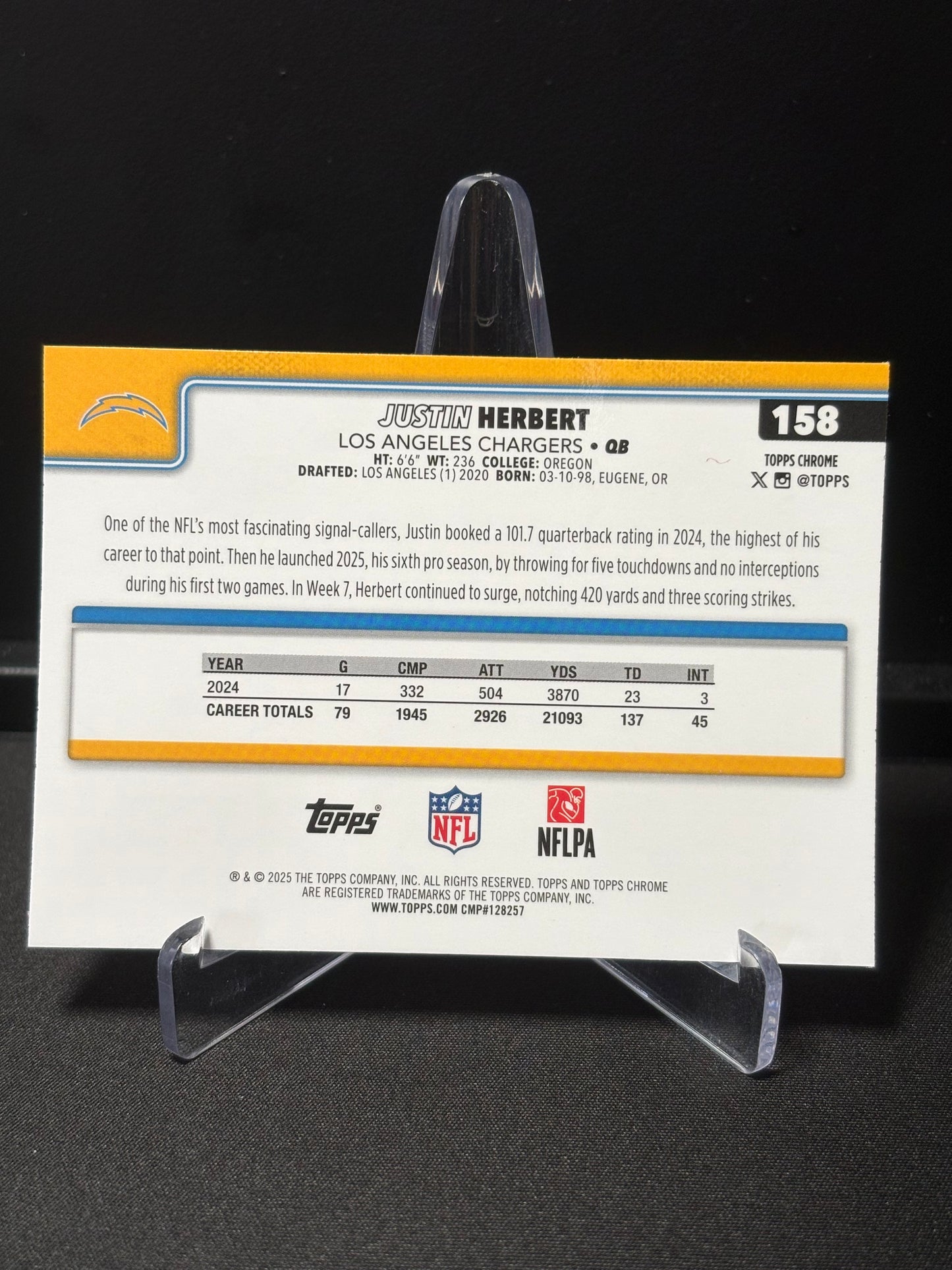 Justin Herbert Topps Chrome 2026 "Pink X-Fractor" L.A Chragers