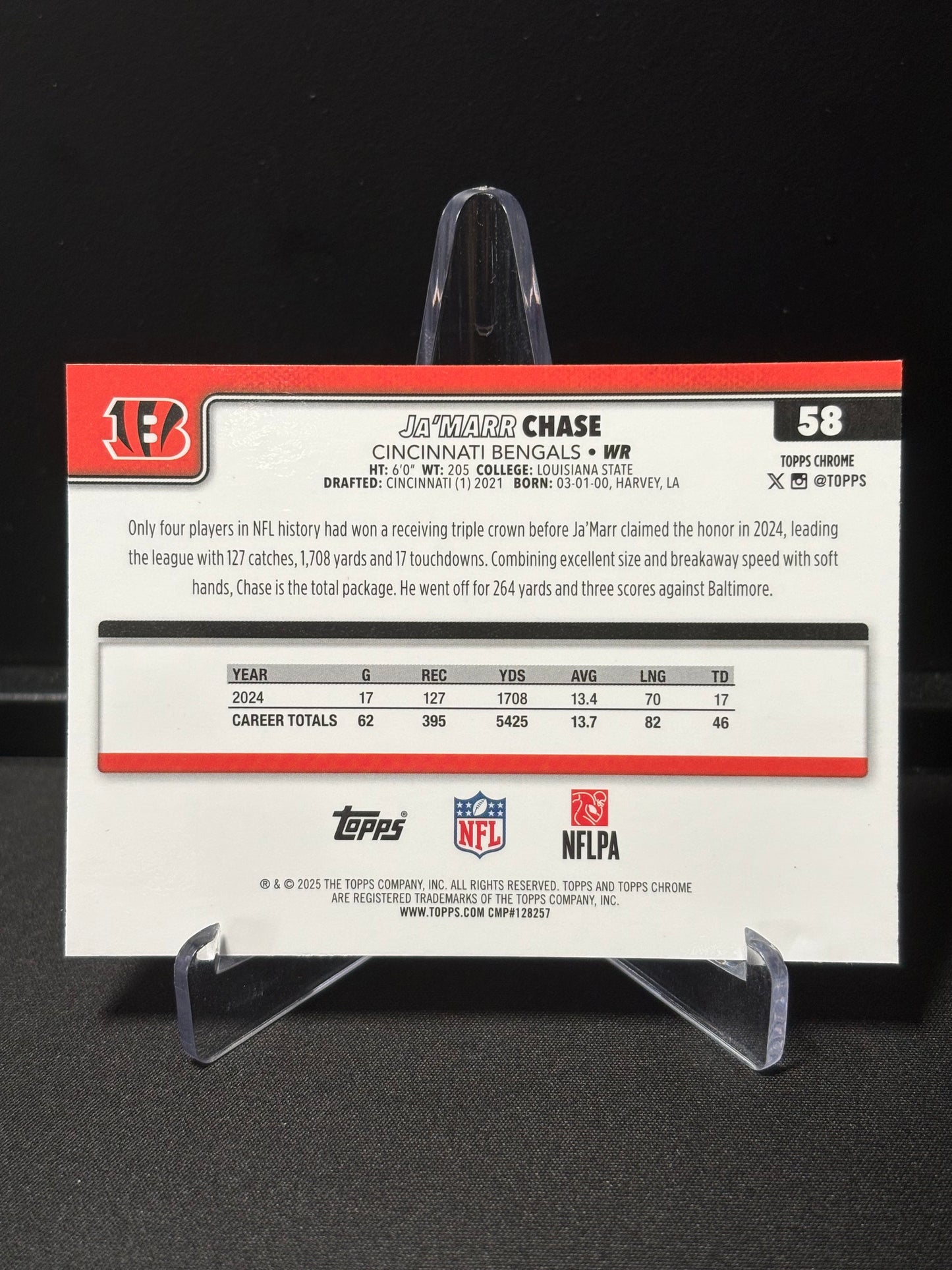 Ja'Marr Chase Topps Chrome 2026 "Pink X-Fractor" Cincinnati Bengals