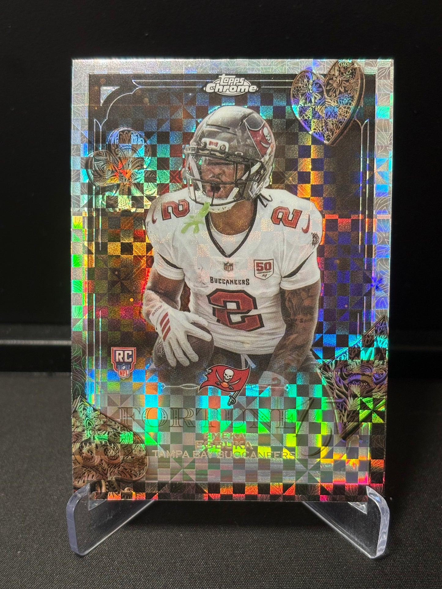 Emeka Egbuka RC Topps Chrome NFL 2025 "Fortune 15" X-Fractor Tampa Bay Buccaneers