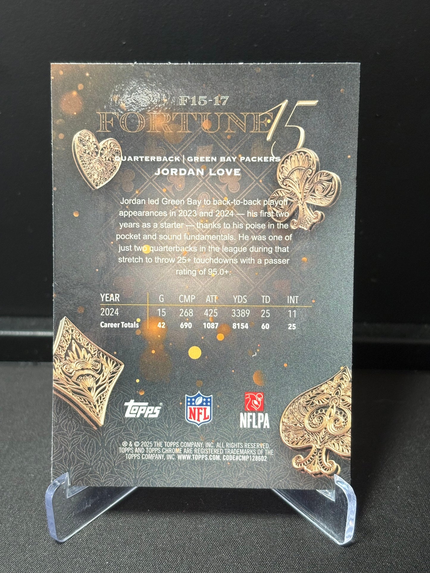 Jordan Love Topps Chrome NFL 2025 "Fortune 15" X-Fractor Green Bay Packers