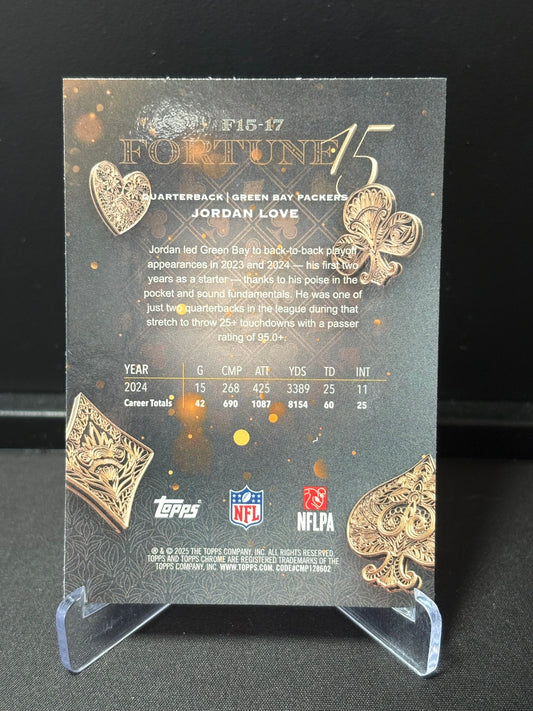 Jordan Love Topps Chrome NFL 2025 "Fortune 15" X-Fractor Green Bay Packers