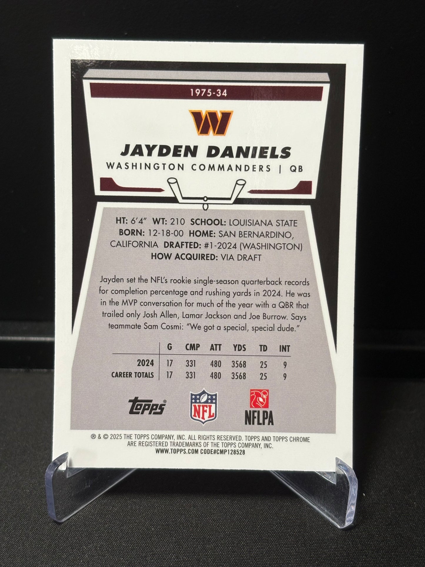 Jayden Daniels Topps Chrome NFL 2025 "1975" X-Fractor Washington Commanders