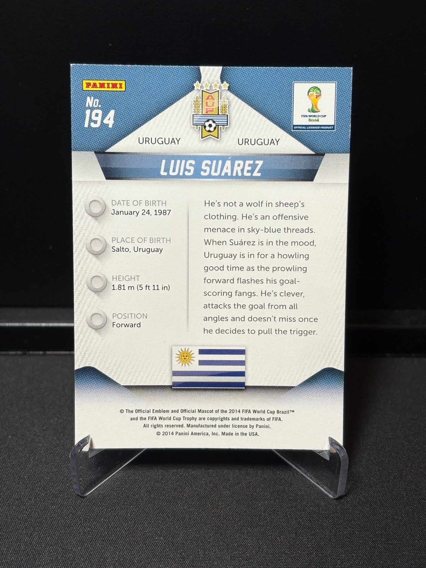 Luis Suarez Panini Prizm World Cup 2014 "Base" Uruguay