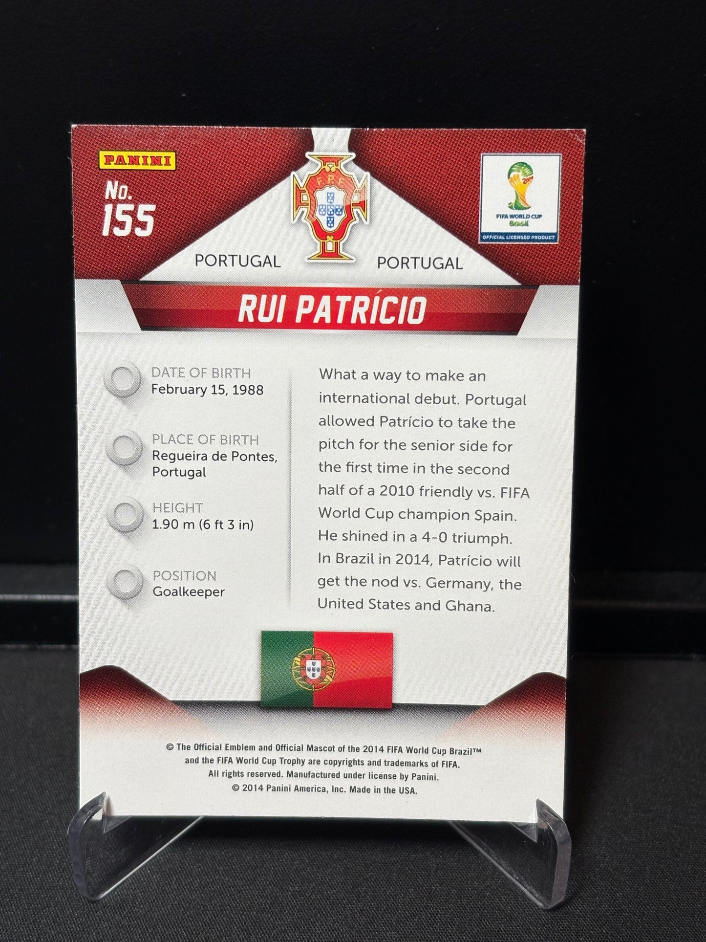 Rui Patricio Panini Prizm World Cup 2014 "Base" Portugal