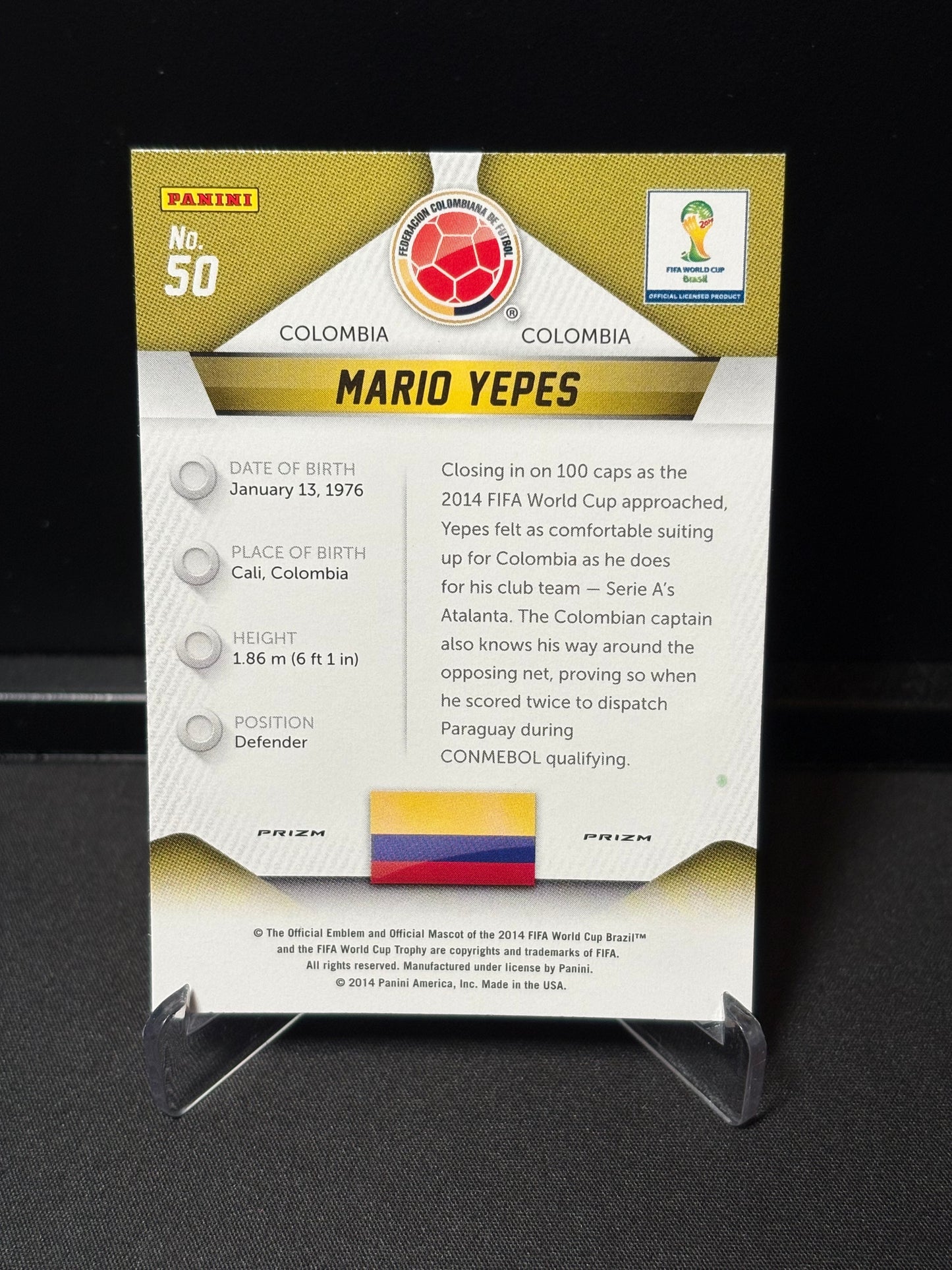 Mario Yepes Panini Prizm World Cup 2014 "Blue Red Wave" Colombie