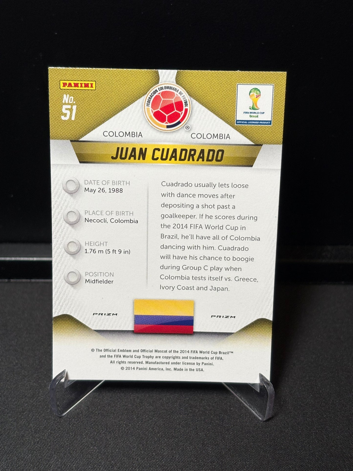 Juan Cuadrado Panini Prizm World Cup 2014 "Yellow Red Pulsar" Colombie