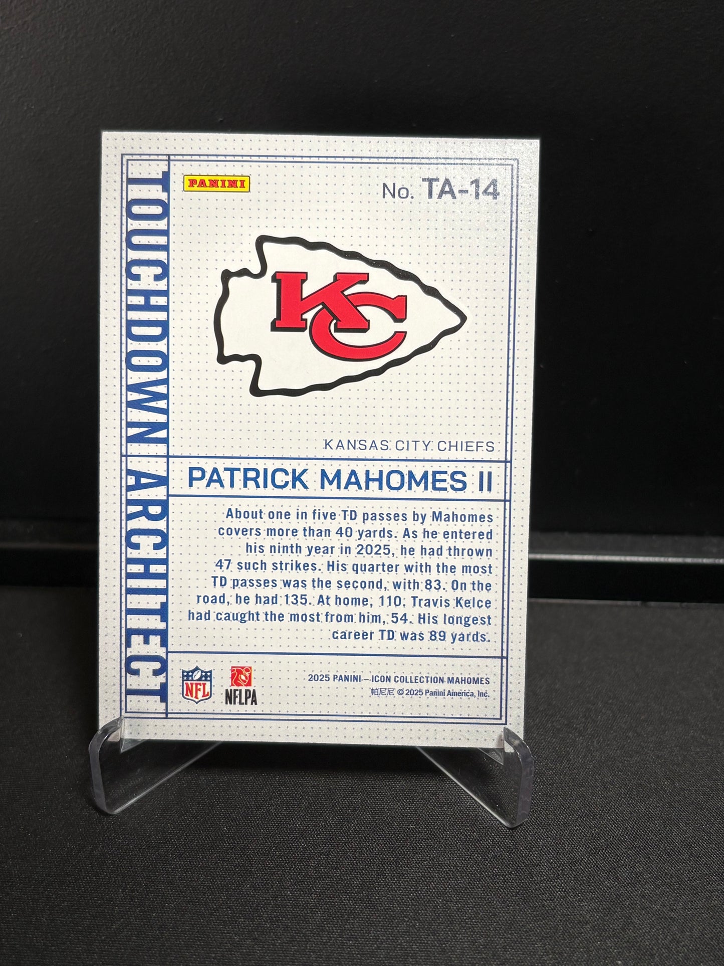 Panini Patrick Mahomes ICON Collection 2025 "Touchdown Architect" #14