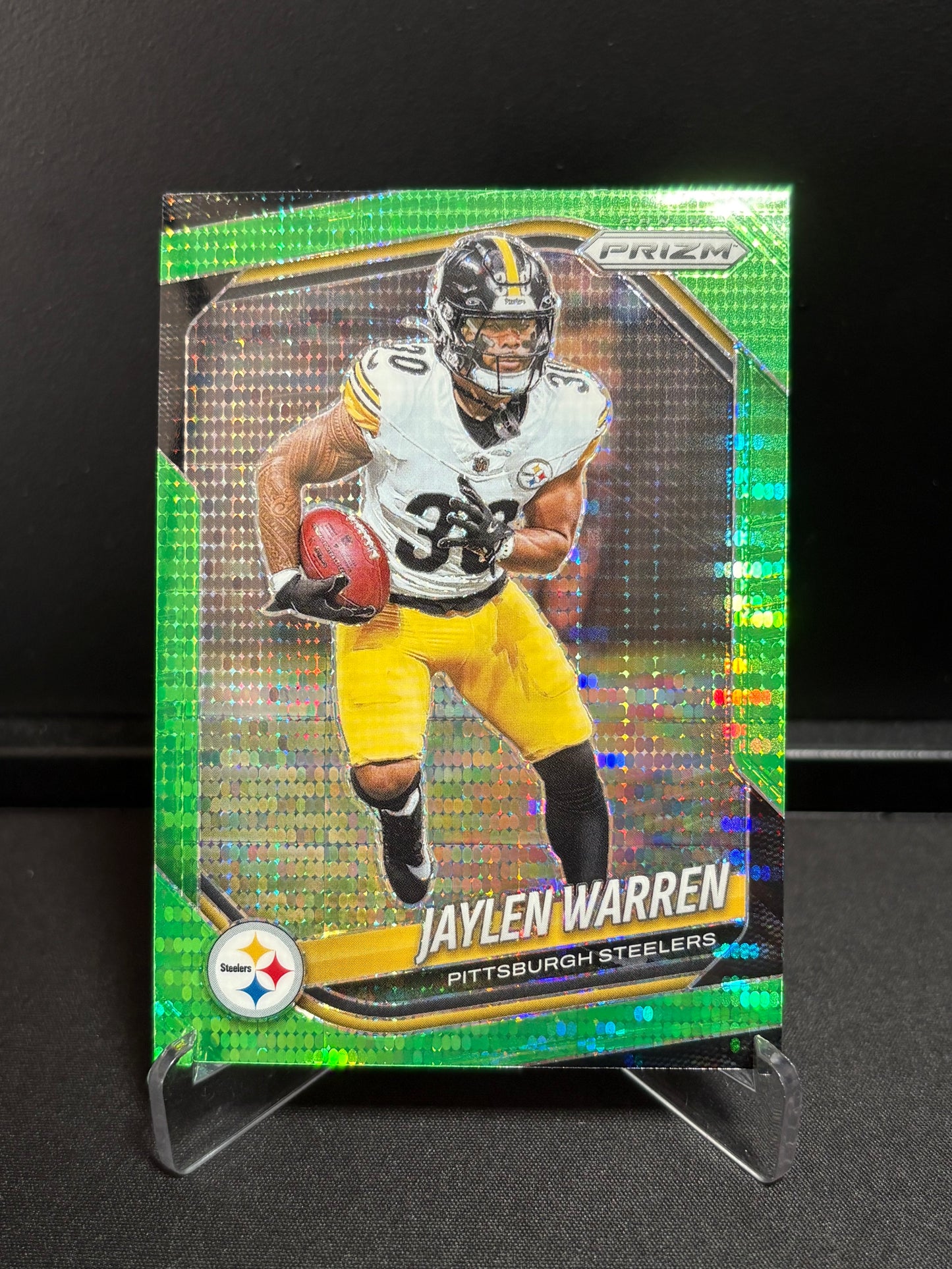 Jaylen Warren Panini Prizm 2025 "Green Pulsar" Pittsburgh Steelers