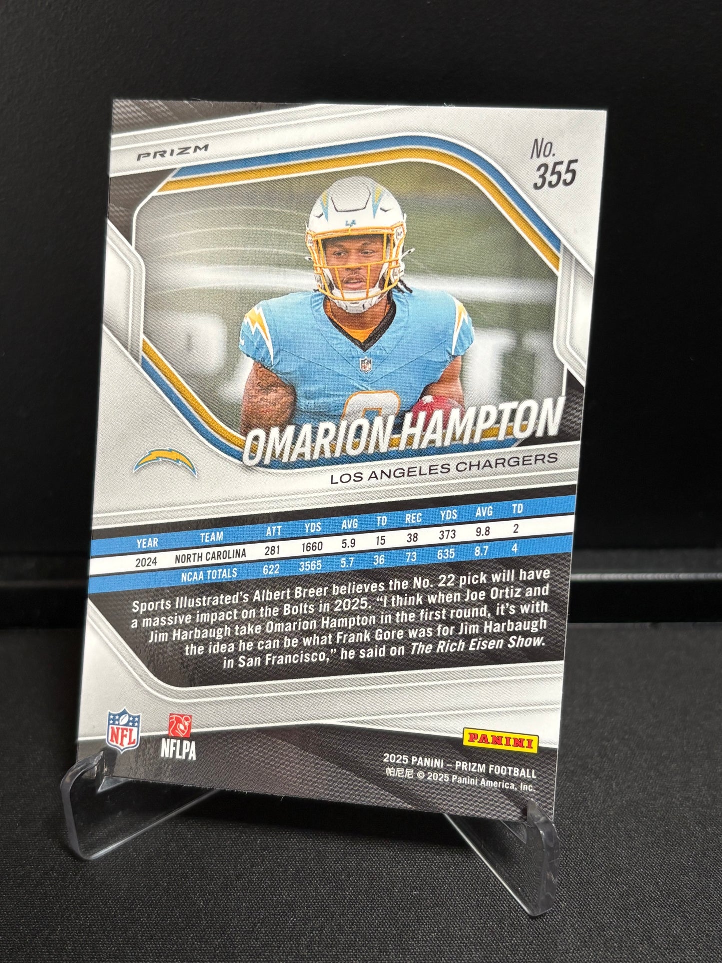 Omarion Hampton RC Panini Prizm 2025 "Prizm" Los Angeles Chargers