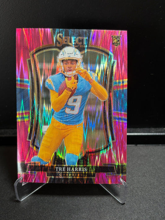 Tre Harris RC Panini Select 2025 "Pink Shock" Premier Level Los Angeles Chargers