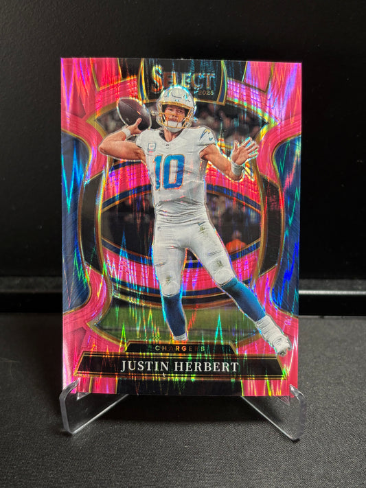 Justin Herbert Panini Select 2025 "Pink Shock" Concourse Los Angeles Chargers