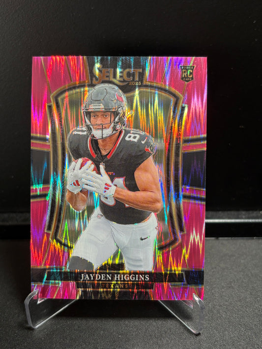 Jayden Higgins RC Panini Select 2025 "Pink Shock" Premier Level Houston Texans