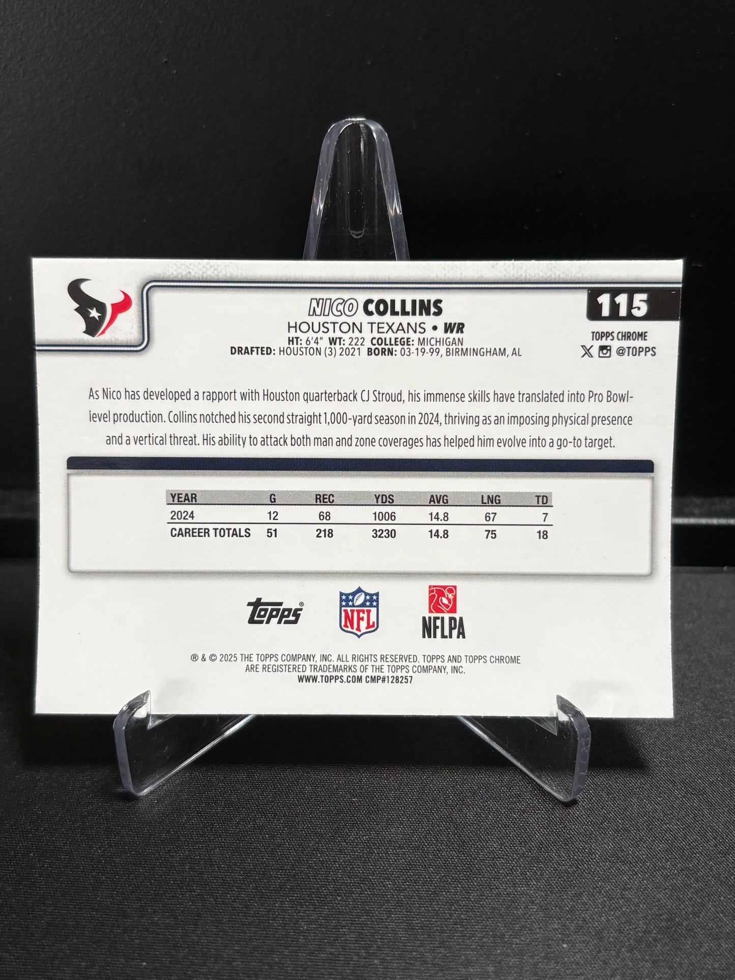 Nico Collins Topps Chrome 2025 "Pulsar" Houston Texans
