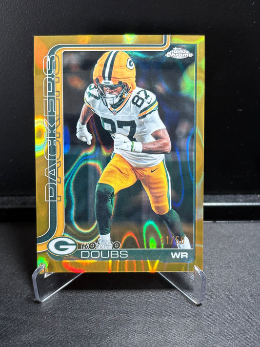 Romeo Doubs Topps Chrome 2025 "Gold Wave /50" Green Bay Packers