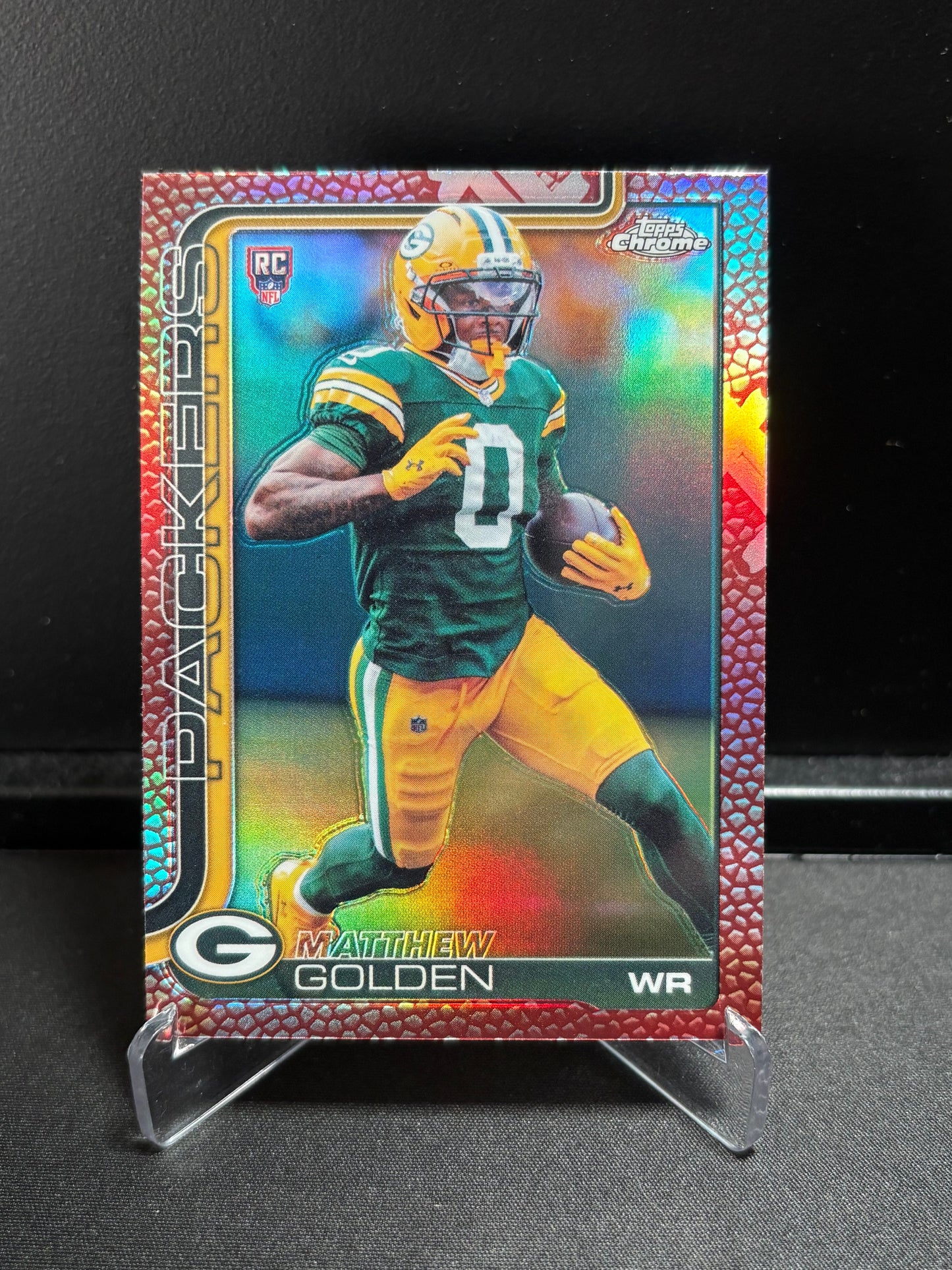 Matthew Golden RC Topps Chrome 2025 "Leather Refractor" Green Bay Packers