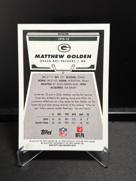 Matthew Golden RC Topps Chrome 2025 "1975 Topps Refractor" Green Bay Packers