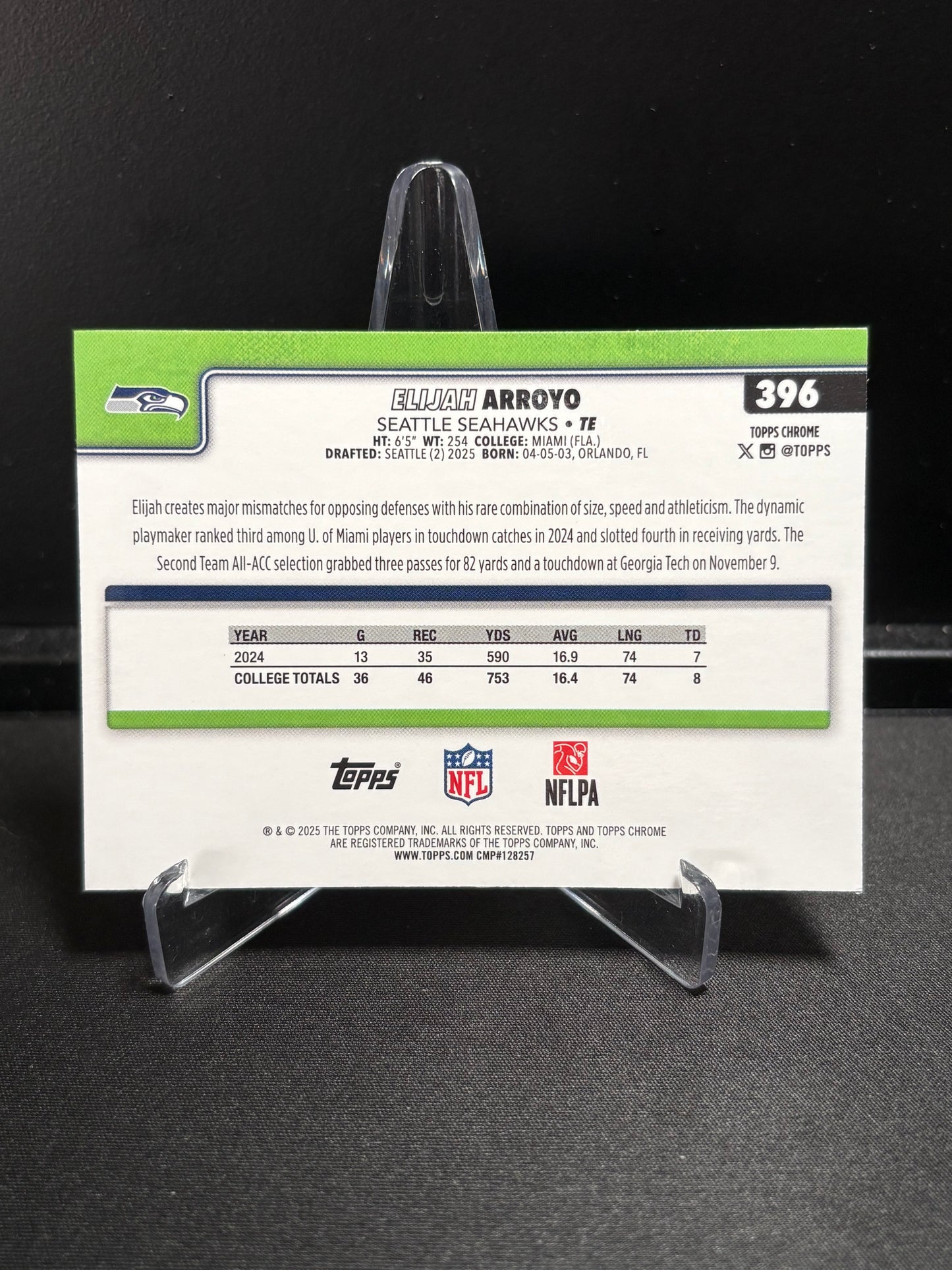 Elijah Arroyo RC Topps Chrome 2025 "Aqua Wave /199" Color Match Seattle Seahawks