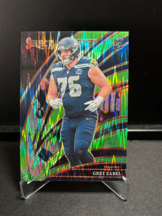 Grey Zabel RC Panini Select 2025 "Green Club Level /699" Seattle Seahawks