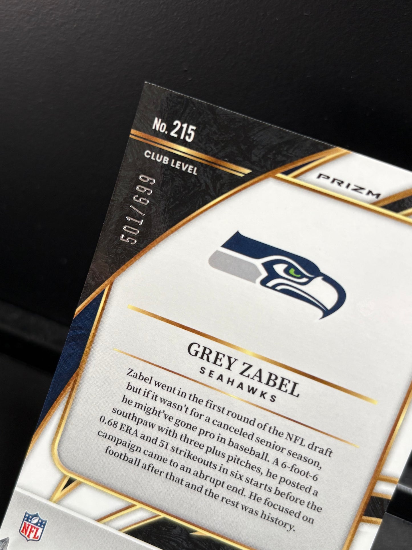 Grey Zabel RC Panini Select 2025 "Green Club Level /699" Seattle Seahawks