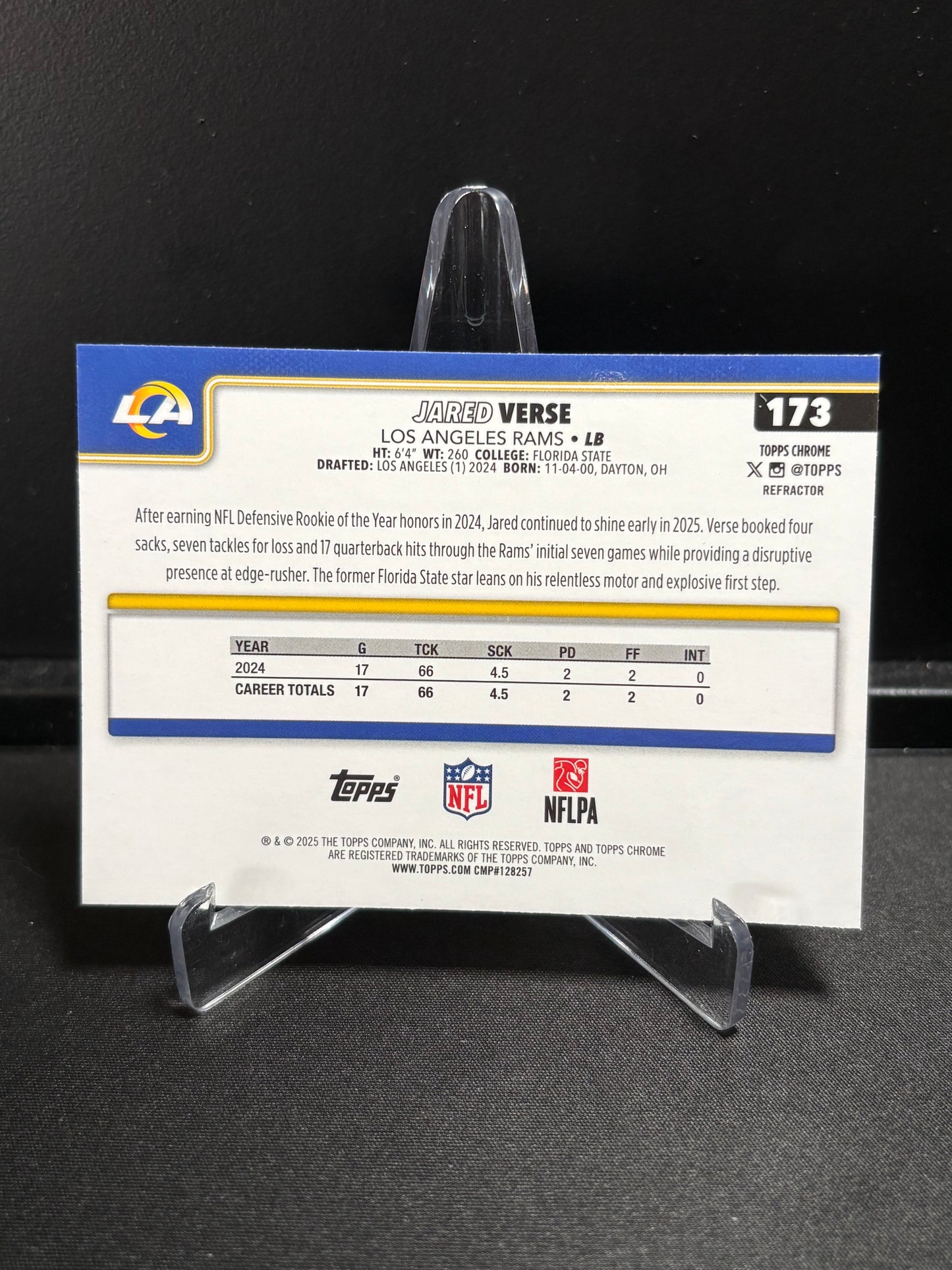Jared Verse Topps Chrome 2025 "Refractor" Los Angeles Rams