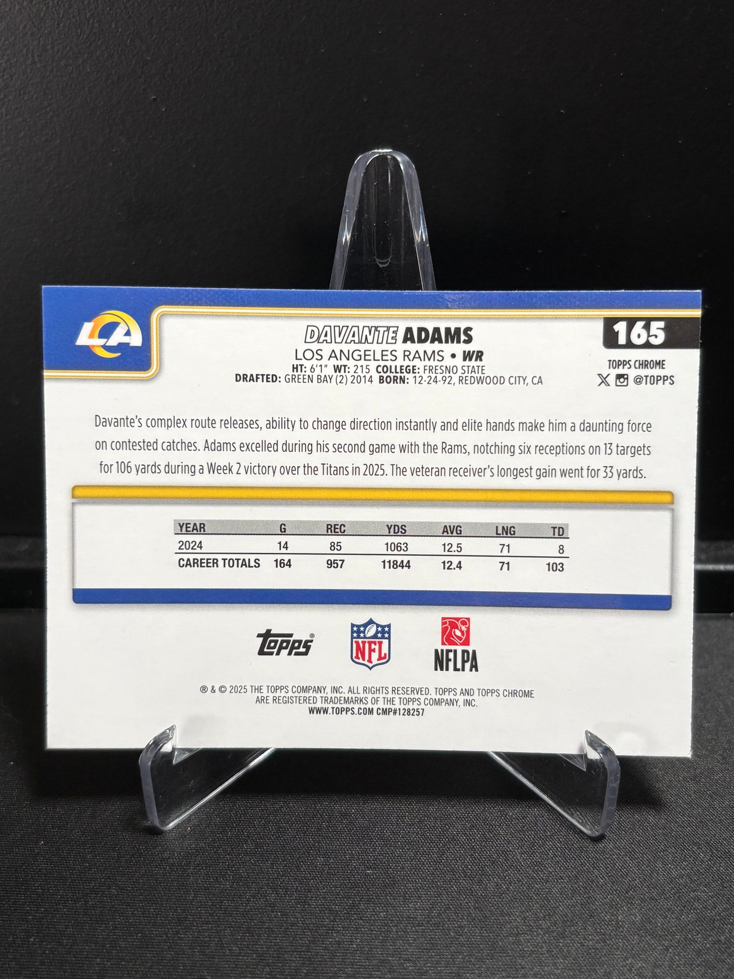 Davante Adams Topps Chrome 2025 "Leather" Los Angeles Rams