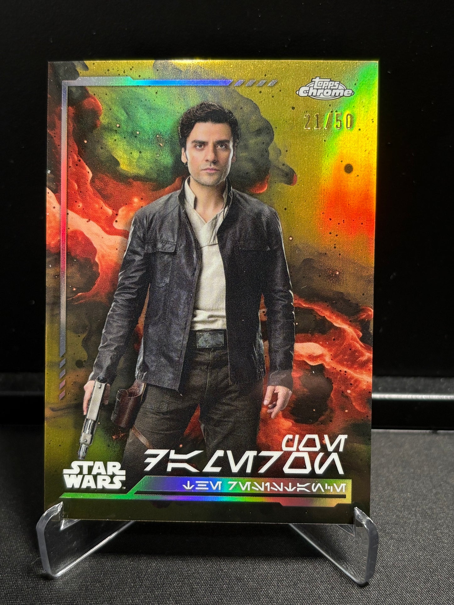 Poe Dameron Topps Chrome Star Wars "Gold Refractor" /50 – Aurebesh Variation – The Last Jedi