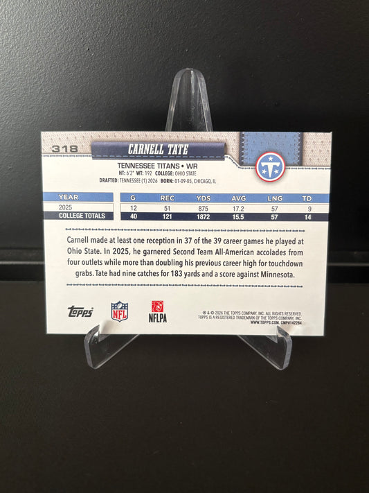 Topps NFL 2026 – Carnell Tate #318 | Rookie Card – Tennessee Titans